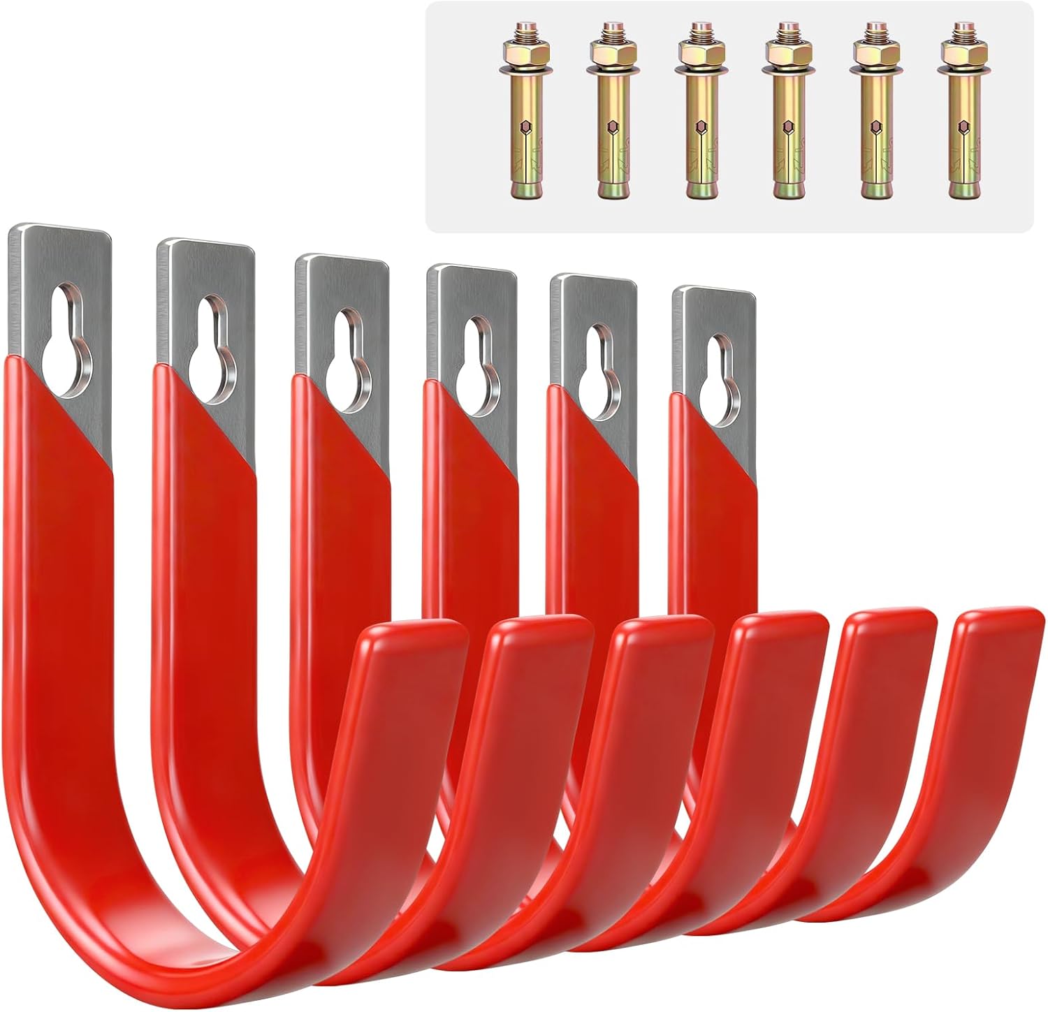 6 Pack Metal Garage Hooks, Heavy Duty Hose Hanger Wall Mounted Utility Storage Hooks for Outside Yard, Sturdy Hose Reel for Water Hose, Brooms, Ladders, Garage Storage