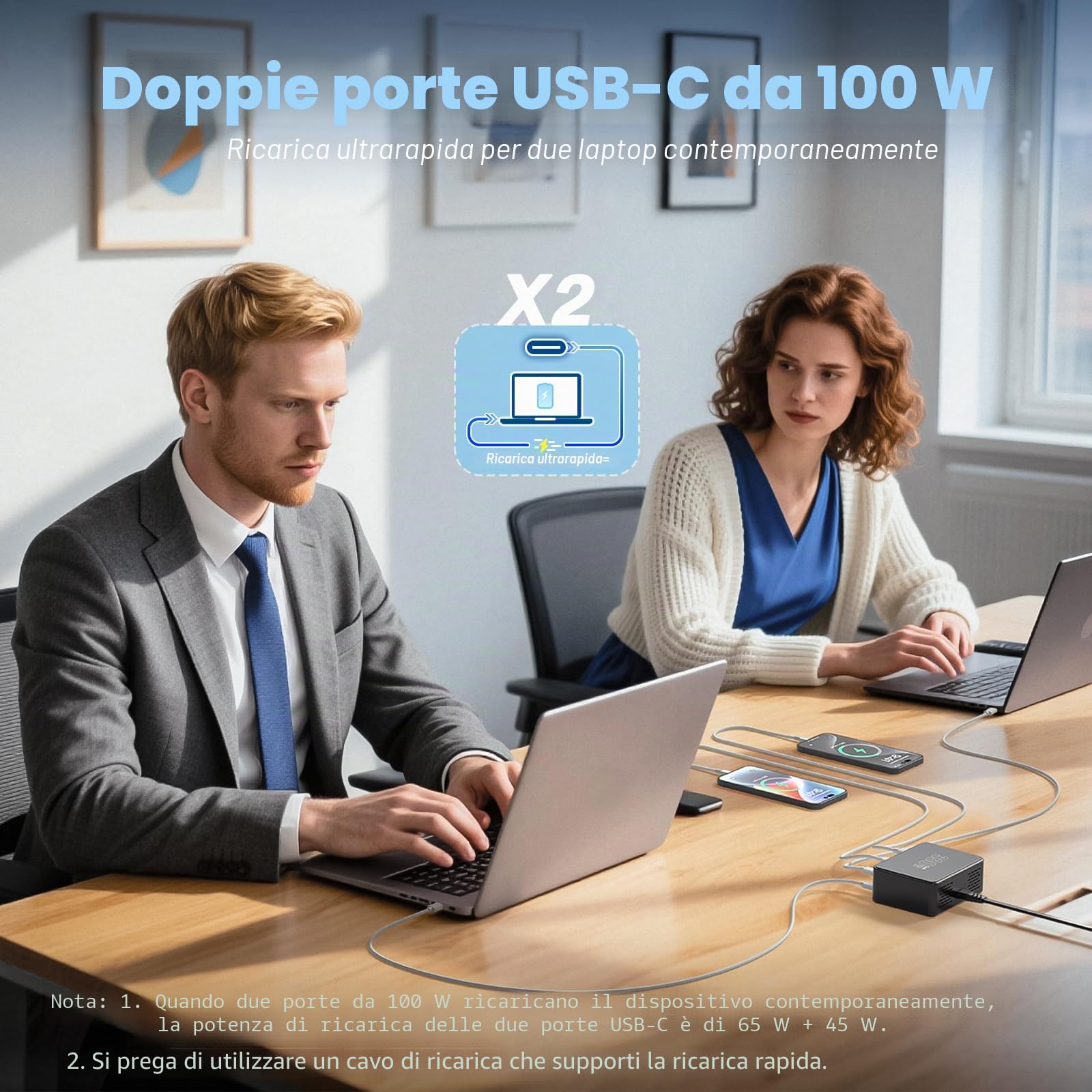 Stazione di ricarica USB da 330 W con 10 porte, PD 100 W, 65 W, 45 W, 30 W, 20 W, 18 W, caricabatterie USB-C GaN III, caricatore rapido per laptop e smartphone, compatibile con MacBook Pro/Air, Dell