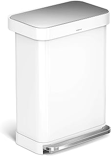 simplehuman 55 Liter Rectangular Kitchen Step Soft-Close Lid, White Stainless Steel Trash can