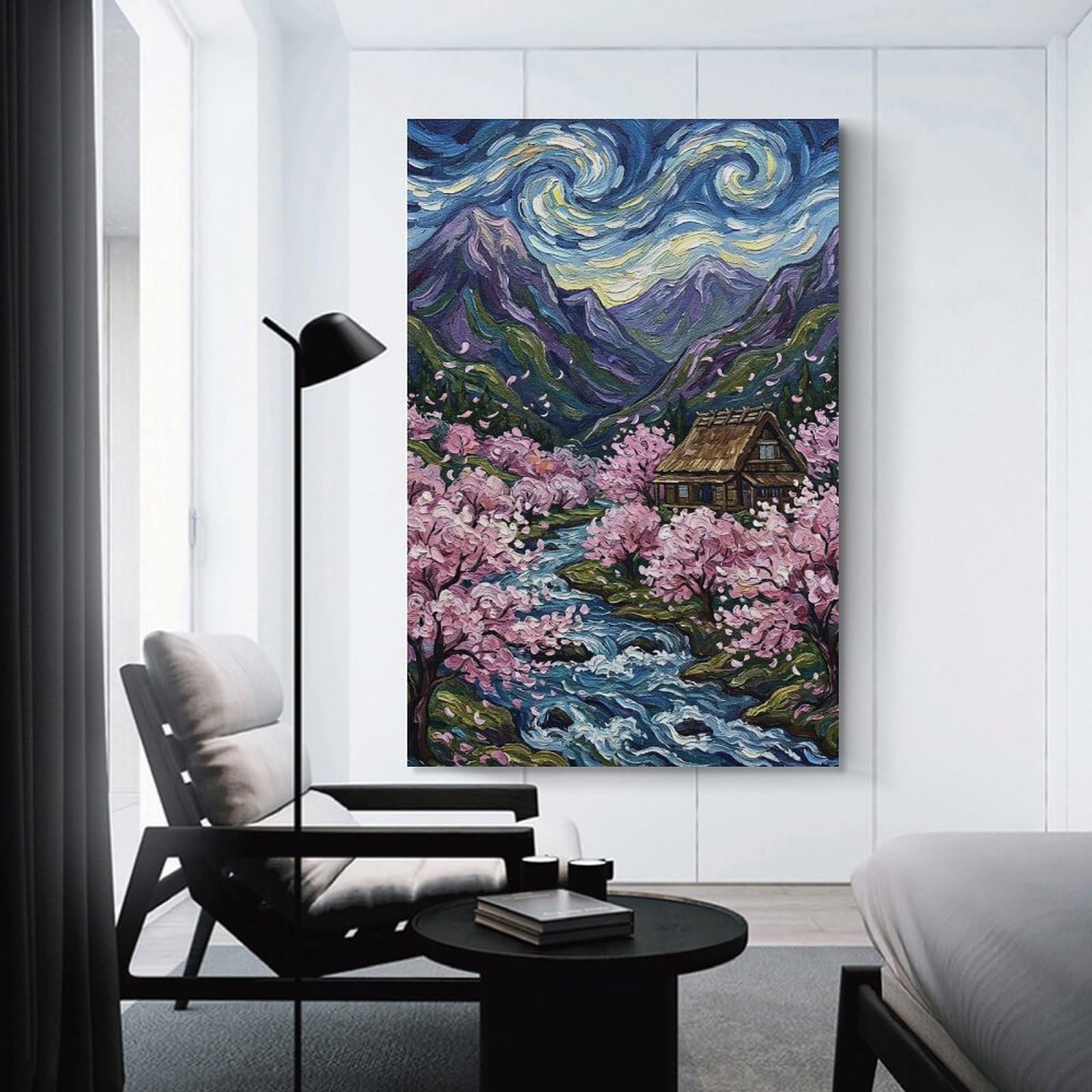Junmoney Van Gogh Inspired Japanese Village Painting Wall Picture Print, 16x24inch(40x60cm), for Art Walls, Layered Displays Or Homes, Home Wall Art for Statement Displays