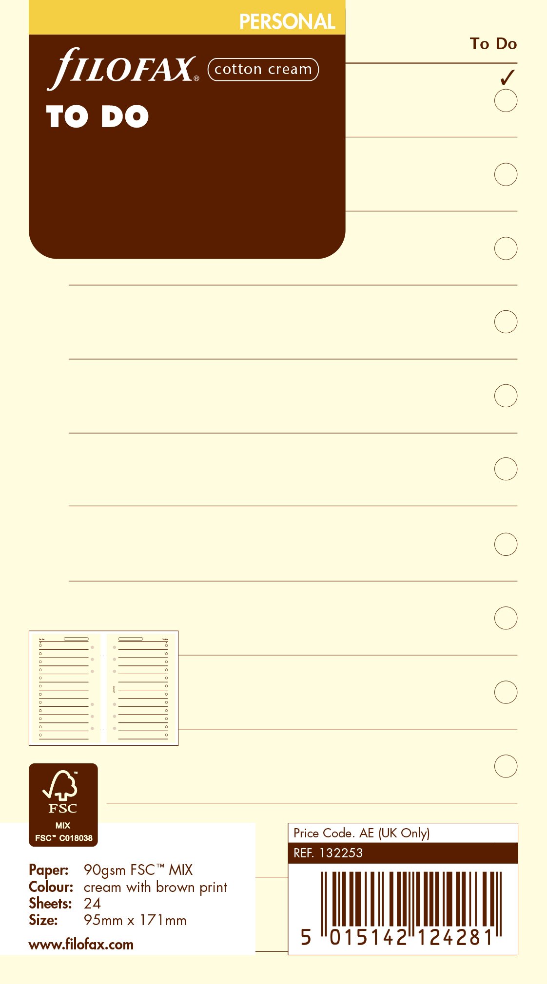 Filofax Personal To Do Refill Cotton Cream 132253
