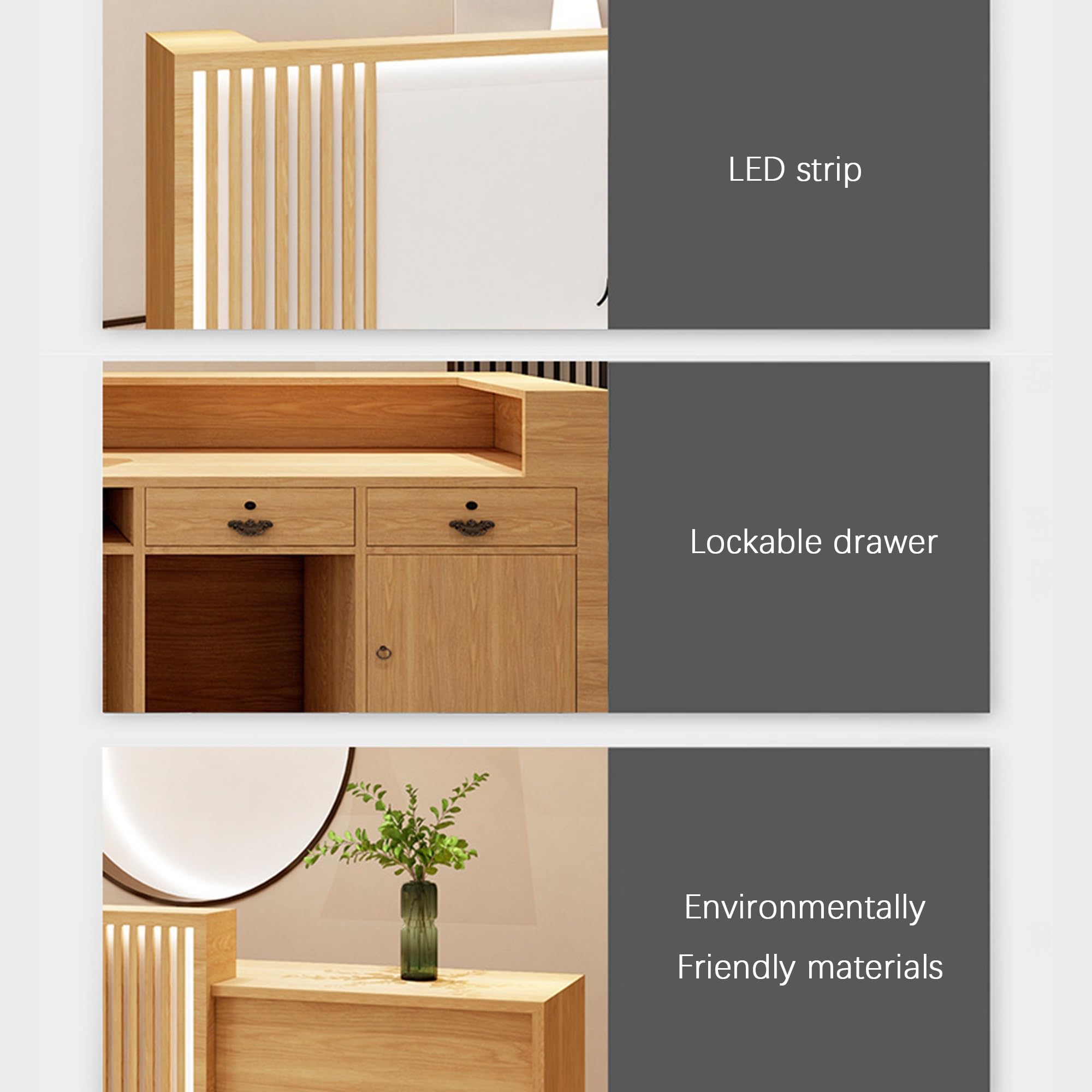 Mostrador de Recepción LED, Cajones con Cerradura, No Requiere instalación - Mobiliario for Hotel y Tienda(Beige,100cm)
