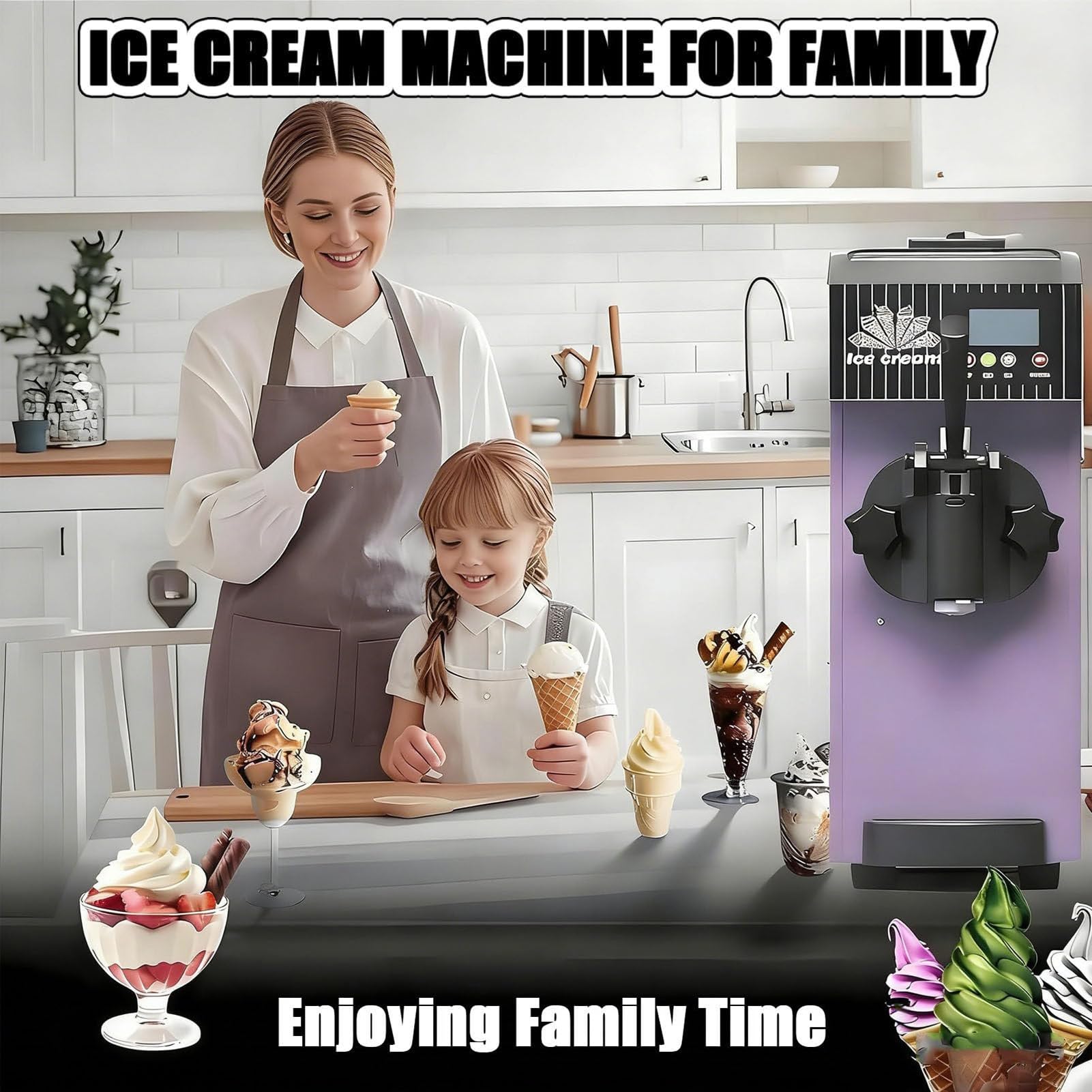 Machine à Glace à L'Italienne Professionnelle Mono-Parfum 450w, Avec Affichage Led,Capacité De 4 à 5 Kg/H,ModèLe De Comptoir Avec Nettoyage Automatique Pour Glaces à L'Italienne Et Gelatos(Gray)
