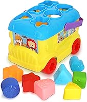 Playkidiz Bus Shape Sorter Toy for Toddlers 1-3: 16 Colorful Shapes, Push-Along Bus for Fine Motor Skills & Learning Fun