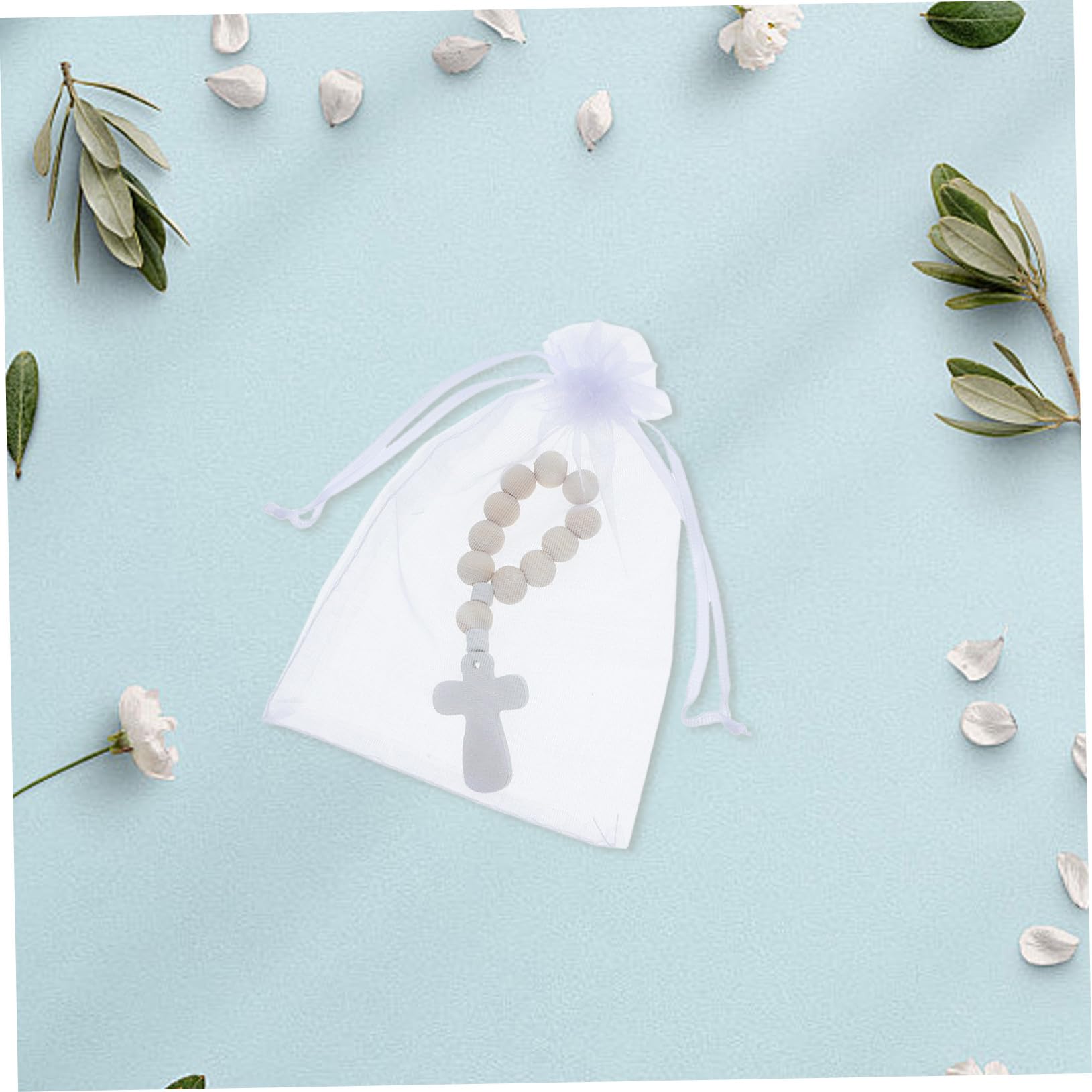 40 juegos Pulseras de Madera con Cortos y Dijes de Cruz Recuerdos Bautizo con Bolsitas de Malla para Niñas Regalos Invitados para Comunión y Bautismo