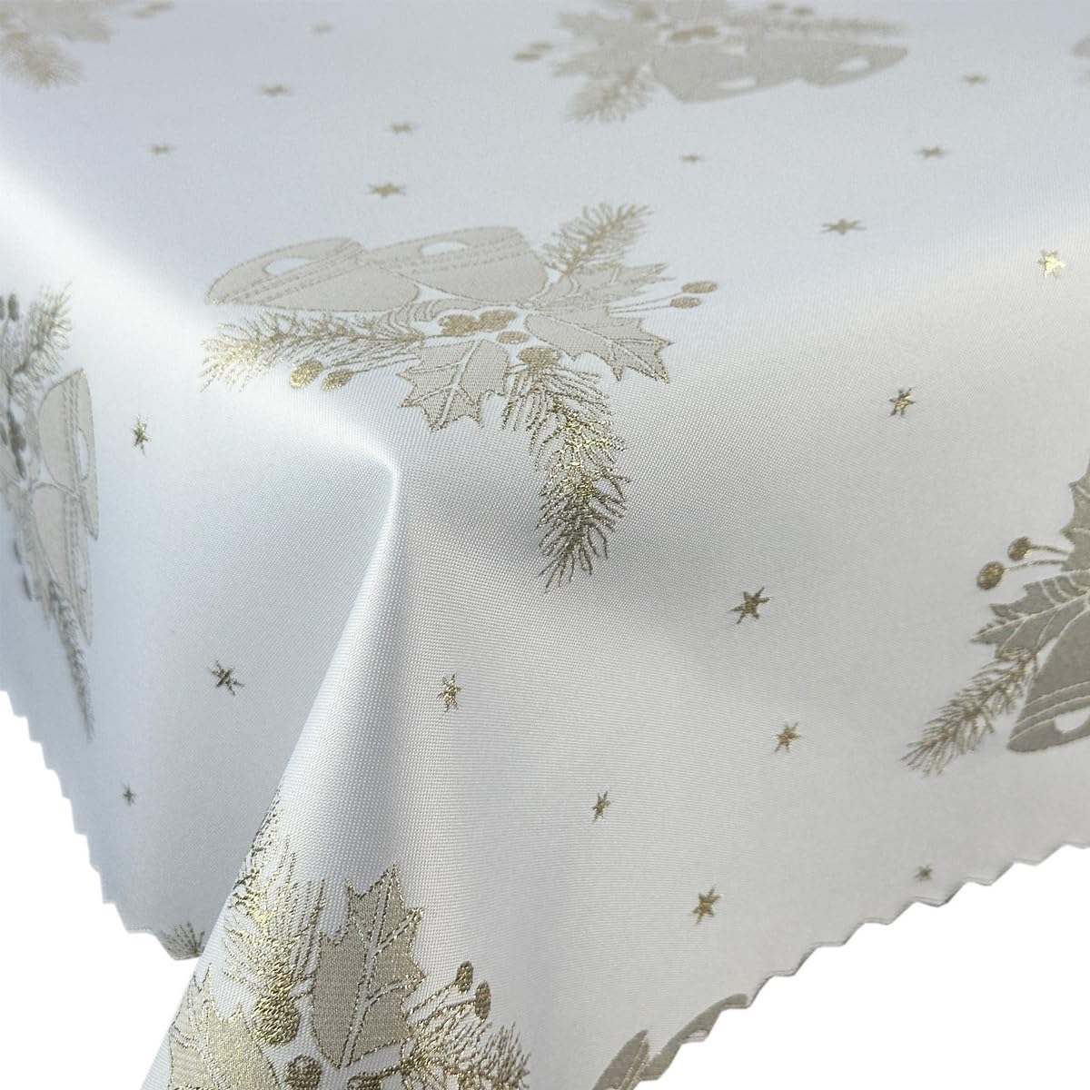 Tovaglia natalizia oro bianco campane natalizie - double face e antimacchia - (Z-3604) 160 x 260 cm