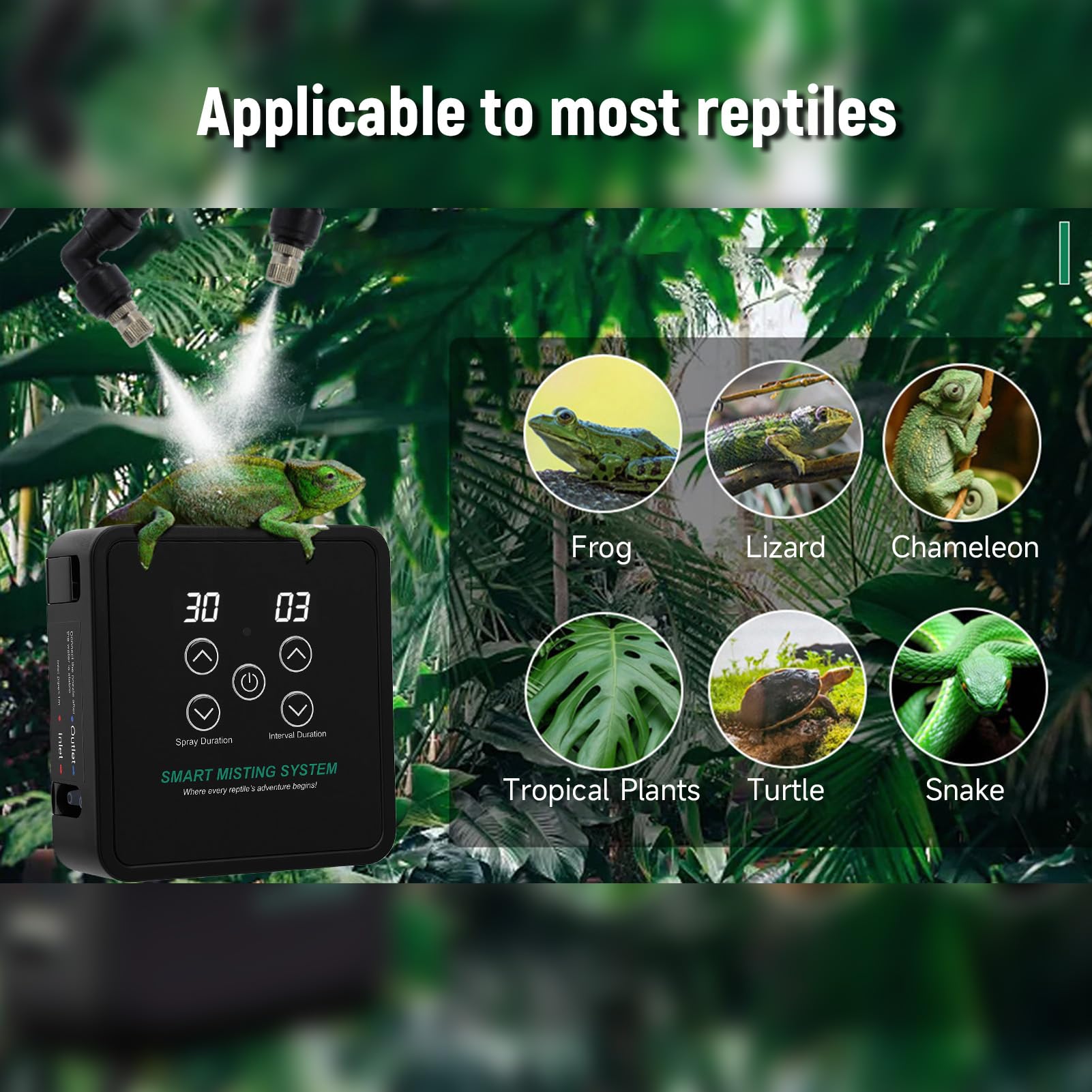 Geevorks Reptile Humidifier, Automatic Misting System with Timer and Remote Control, Adjustable 360 Degree Nozzles for Chameleon Snake Lizard (EU)
