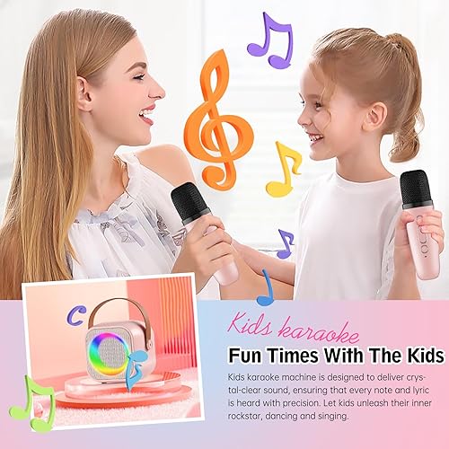 Miniatura 7 de YancEudora Máquina de karaoke para niños, altavoz Bluetooth portátil con 2 micrófonos inalámbricos, mini máquina de karaoke juguetes para niñas y