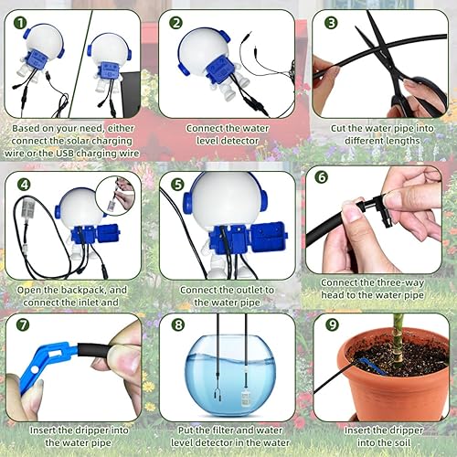 Miniatura 7 de Sistema de riego solar por goteo para jardínexteriorinterior, sistema de riego automático solar de jardín para 15 plantas en maceta, agua automática