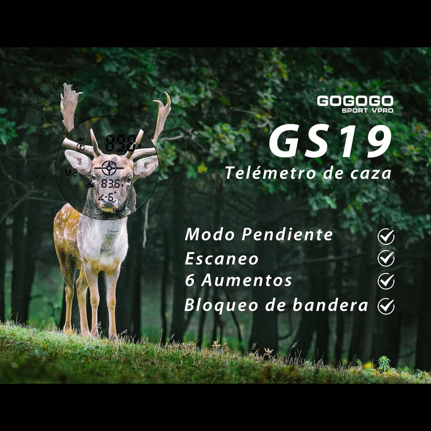 Gogogo Sport Vpro Telémetro Caza Golf 1097 M/Yardas con Luz Roja, Recargable 6X Aumento Medidor Laser con Bolsa Portátil de Bloqueo de Bandera & Vibración, Escaneo, Precisión ±1yd, Linea de Datos
