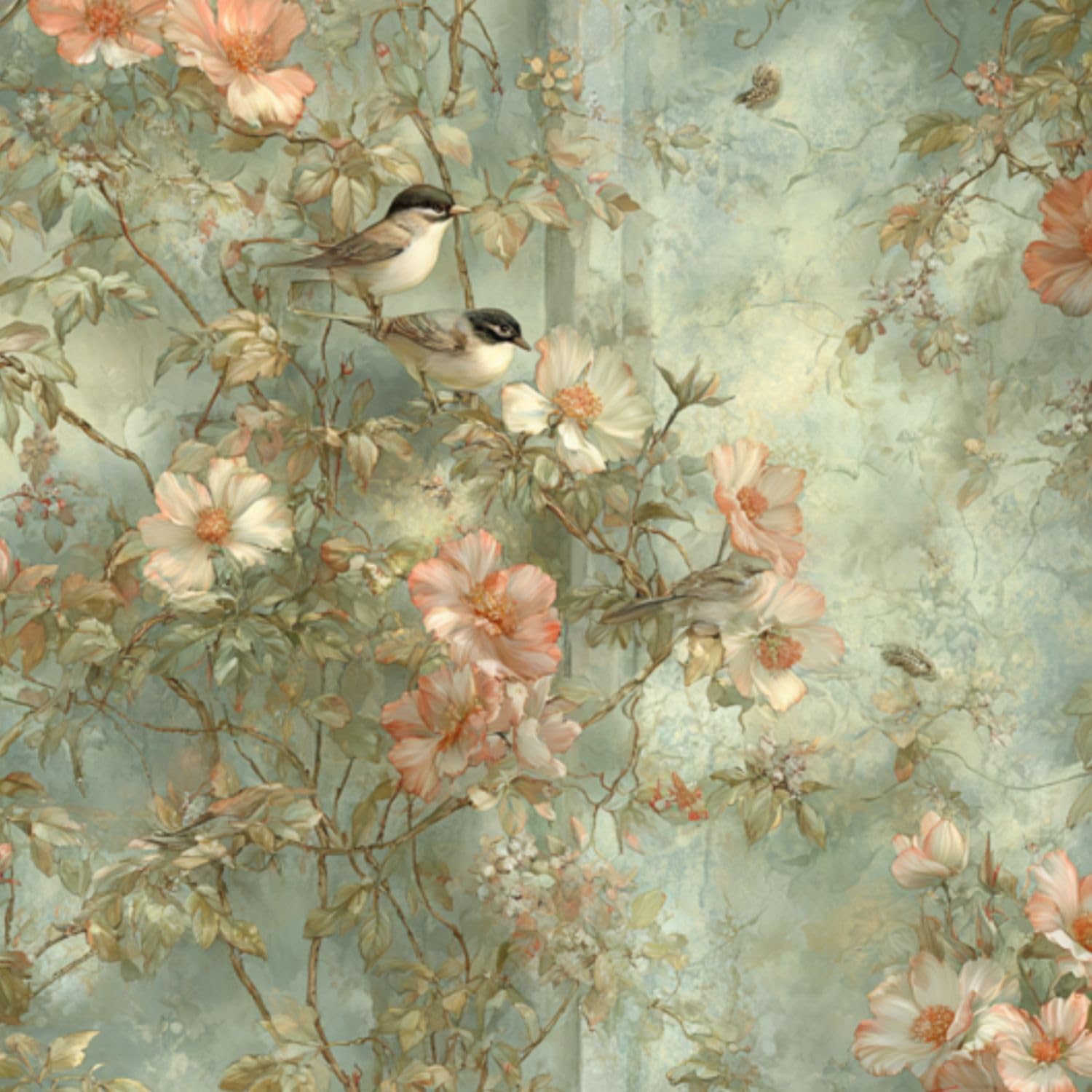 DERUINVAIO Self Adhesive Feature Removable Vintage Cottage Garden Peel and Stick Vinyl Wallpaper Roll, Sticky Lining Paper for Bedroom, Living Room, Kitchen Walls