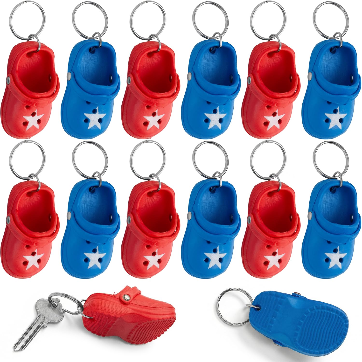 Fun Express Portachiavi in gomma rossa e blu a forma di pantofola patriottica, 5,1 cm, 12 pezzi