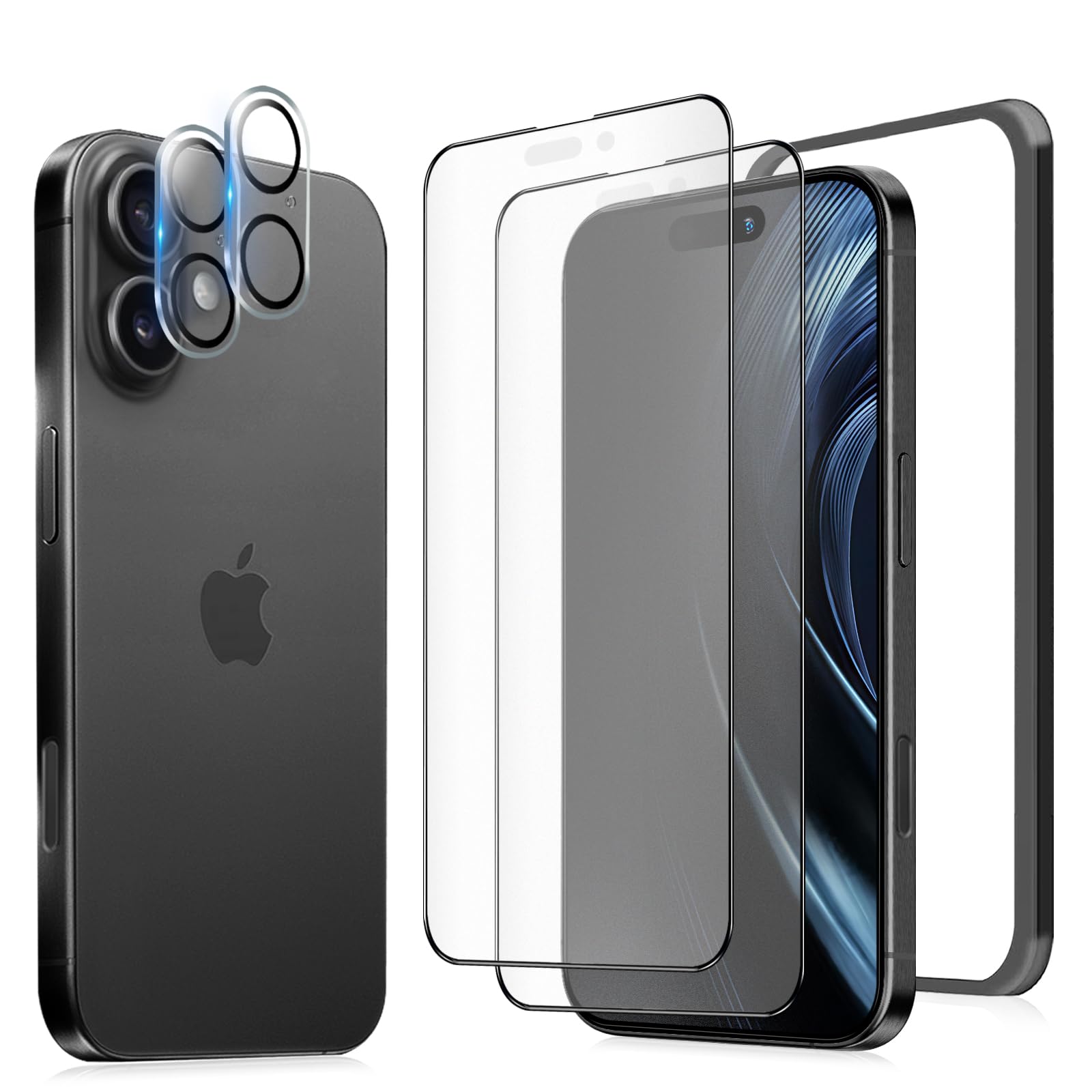 MINIKA 【アンチグレアフィルム】 iPhone 16 Plus 用の 保護フィルム さらさら いPhone 16Plus ガラスフィルム アンチグレア 反射防止 アイフォン 16 プラス フィルム サラサラ 指紋防止 全面保護 高感度タッチ 【ガイド枠付き/カメラフィルム 付き / 2枚セット】
