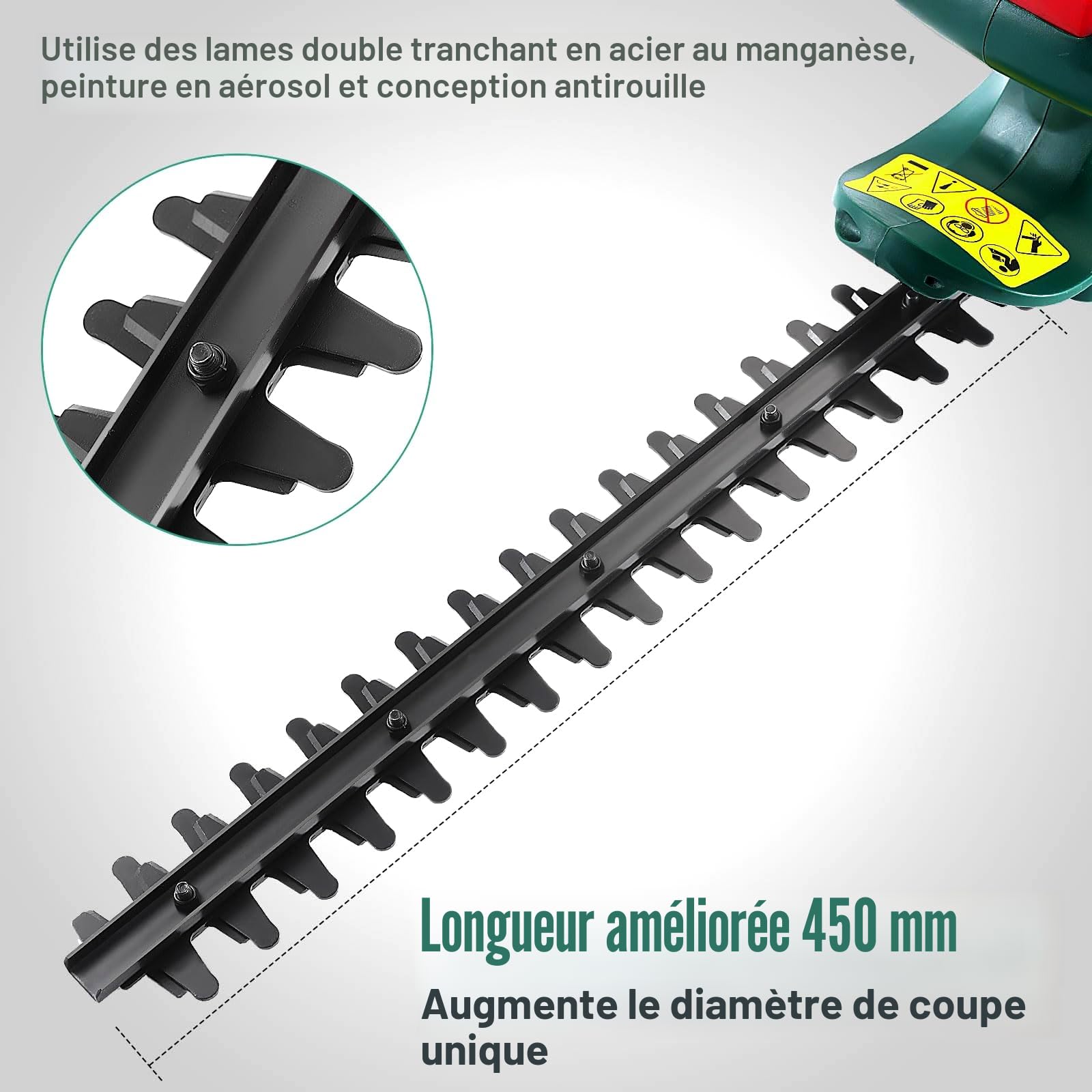 POSENPRO Taille-haie électrique 450W, Lames 45 cm, Asymétrique 16 mm, 2,0 kg
