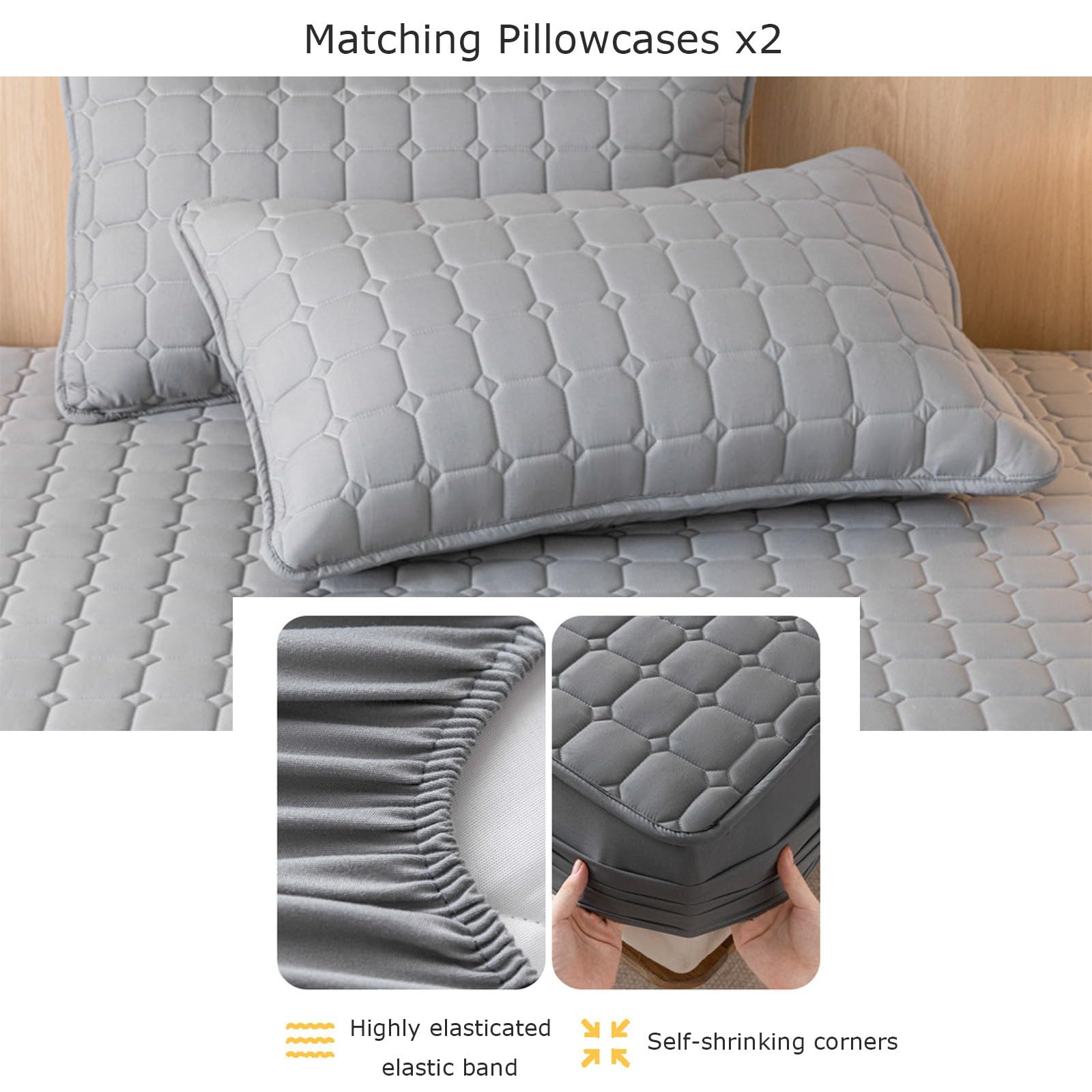 Protector De Colchón Elástico Ajustable – Ropa De Cama Acolchada con Almohadilla De Matelas – Funda De Colchón Se Estira hasta 14 Pulgadas De Profundidad(P,90x200x32)