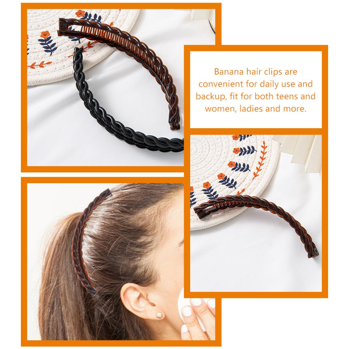 ARTIBETTER 12 Stück Bananen Haarspangen für Damen Große Haarklammern aus Kunststoff Schwarz Weiß Braun Haarstyling Accessoires für Dickes und Lockiges Haar Praktisches Reise
