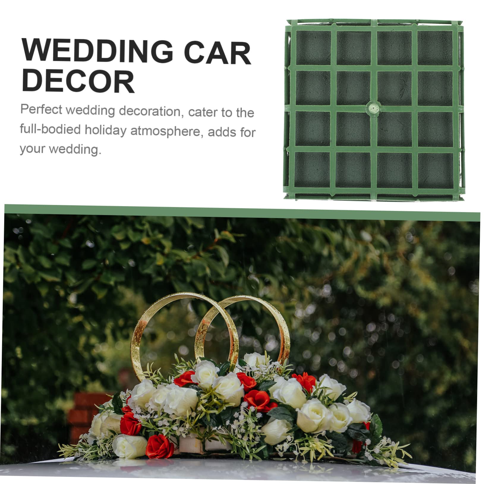 NUOBESTY Décoration de Mariage pour Voiture, Mousse Fleur Base à Ventouse, Plastique Vert, Lot de 3, pour Mariage et Fête | 4 Ventouses au Fond, Décoration de Mariage et Usage Floral, Support Carré pour Voiture