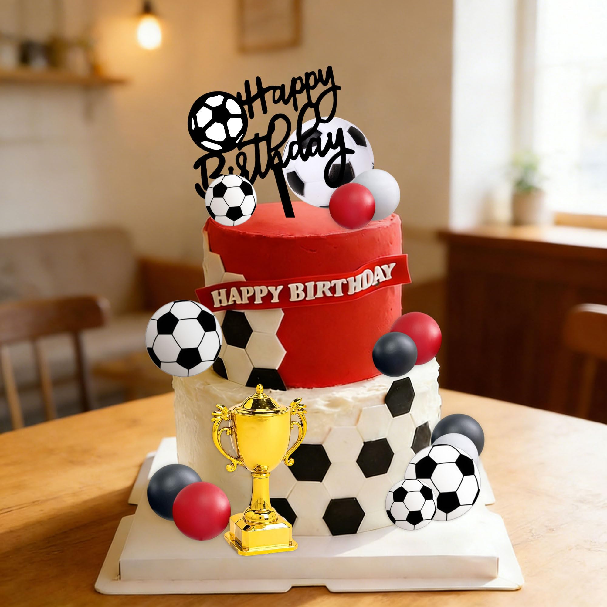 Soccer Cake Topper Soccer Ball Player Cake Decorations Football Birthday Cake Decoration for Men Soccer Sport Theme Birthday Party Supplies