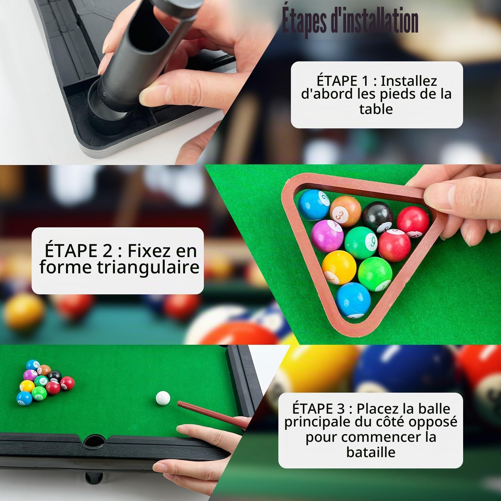 YumSur Mini table de billard avec set de 11 boules, 2 queues et 1 triangle, Table de jeu de snooker portable pour soulager le stress pour enfants et adultes (Style 2)