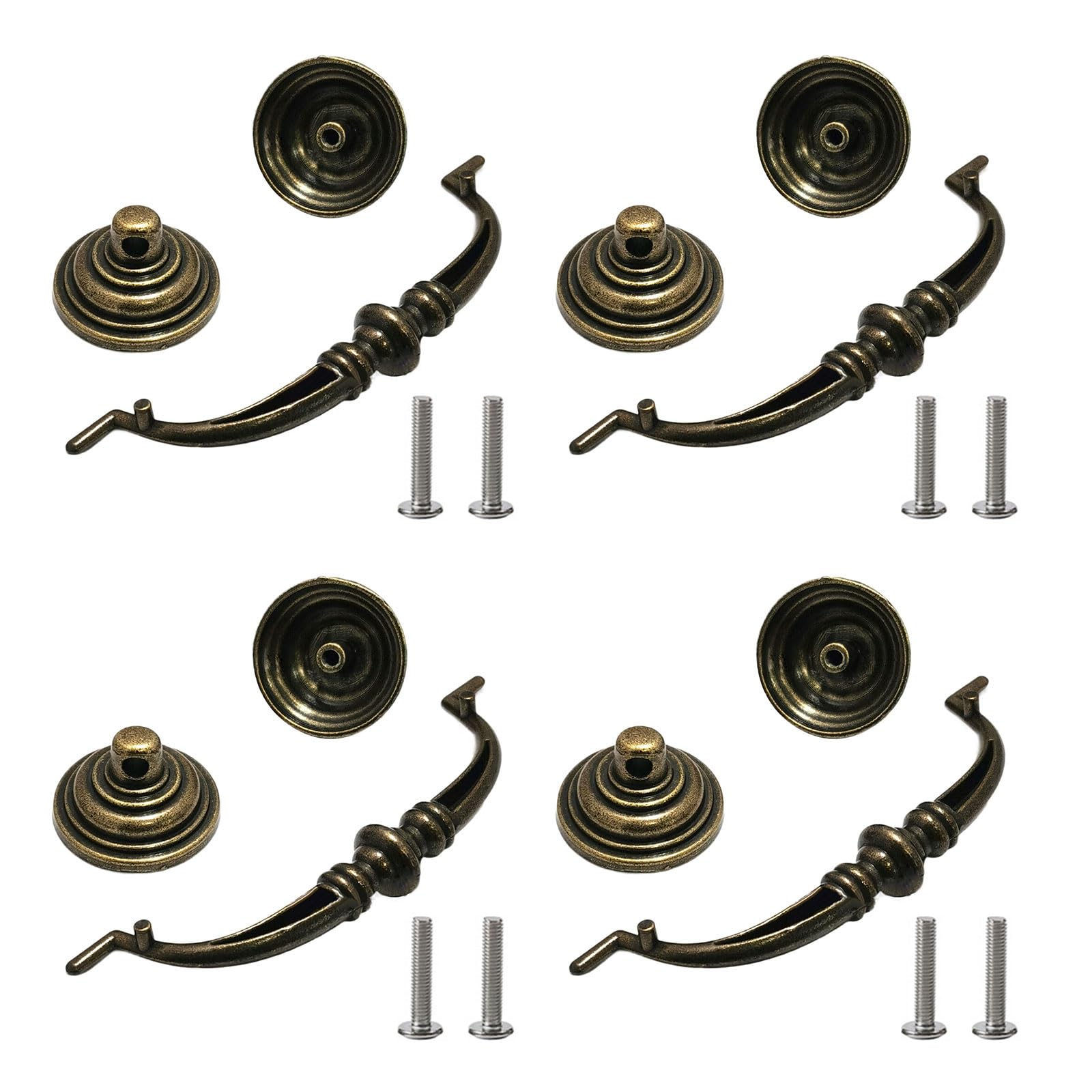 LSTTBO 4Pieces Vintage Bronze Bail Pulls Hole Center Antique Styles Handles Accessory for Dressers Cupboards and Cabinets Antique Styles Knobs