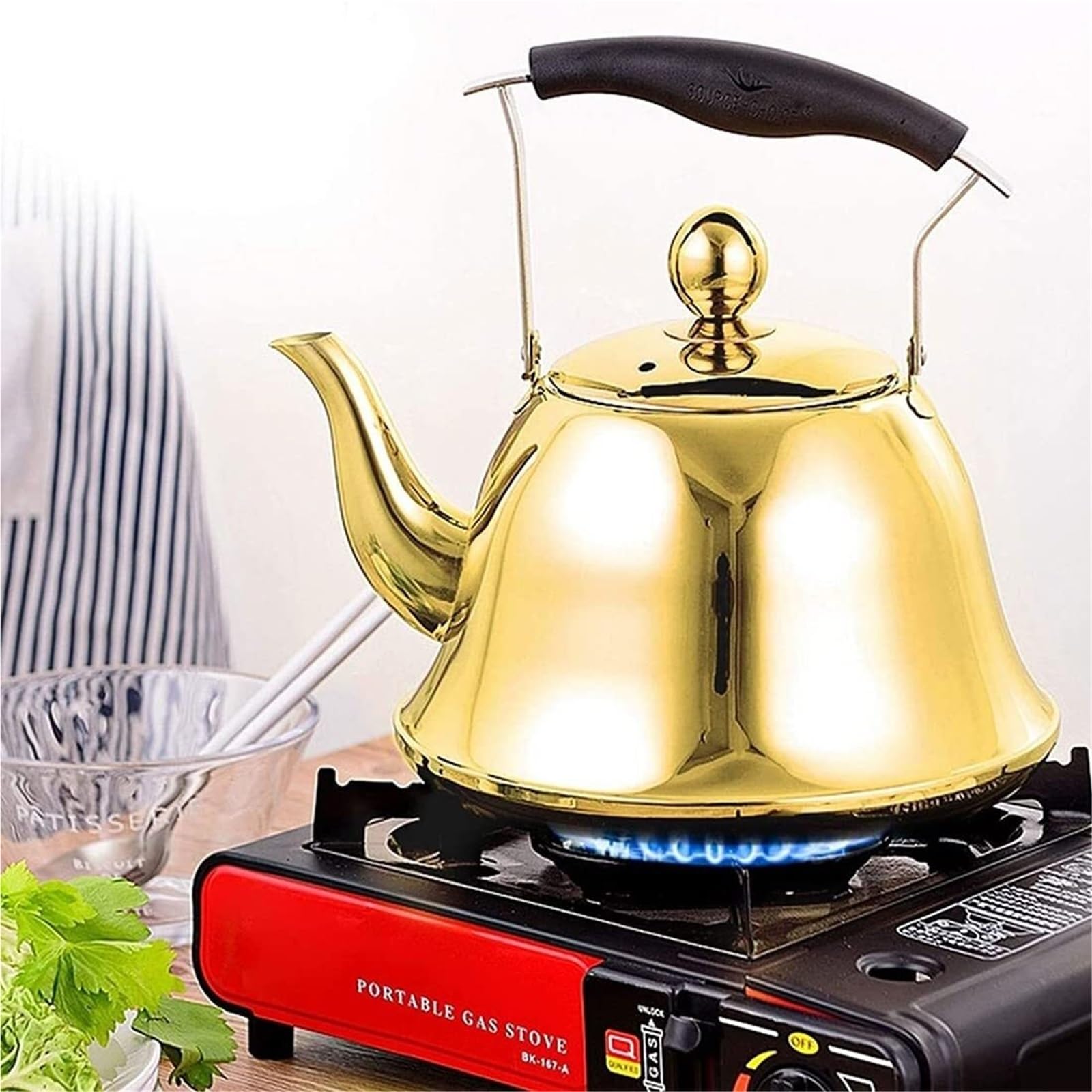 Camping Teapot, Tea Kettle for Stove Top, 304 Food Grade Stainless Steel Tea Pot with Infuser, Outdoor Hot Coffee Pot, Vintage Teapot Kitchen Decor Whistling Tea Kettle(1.5L)