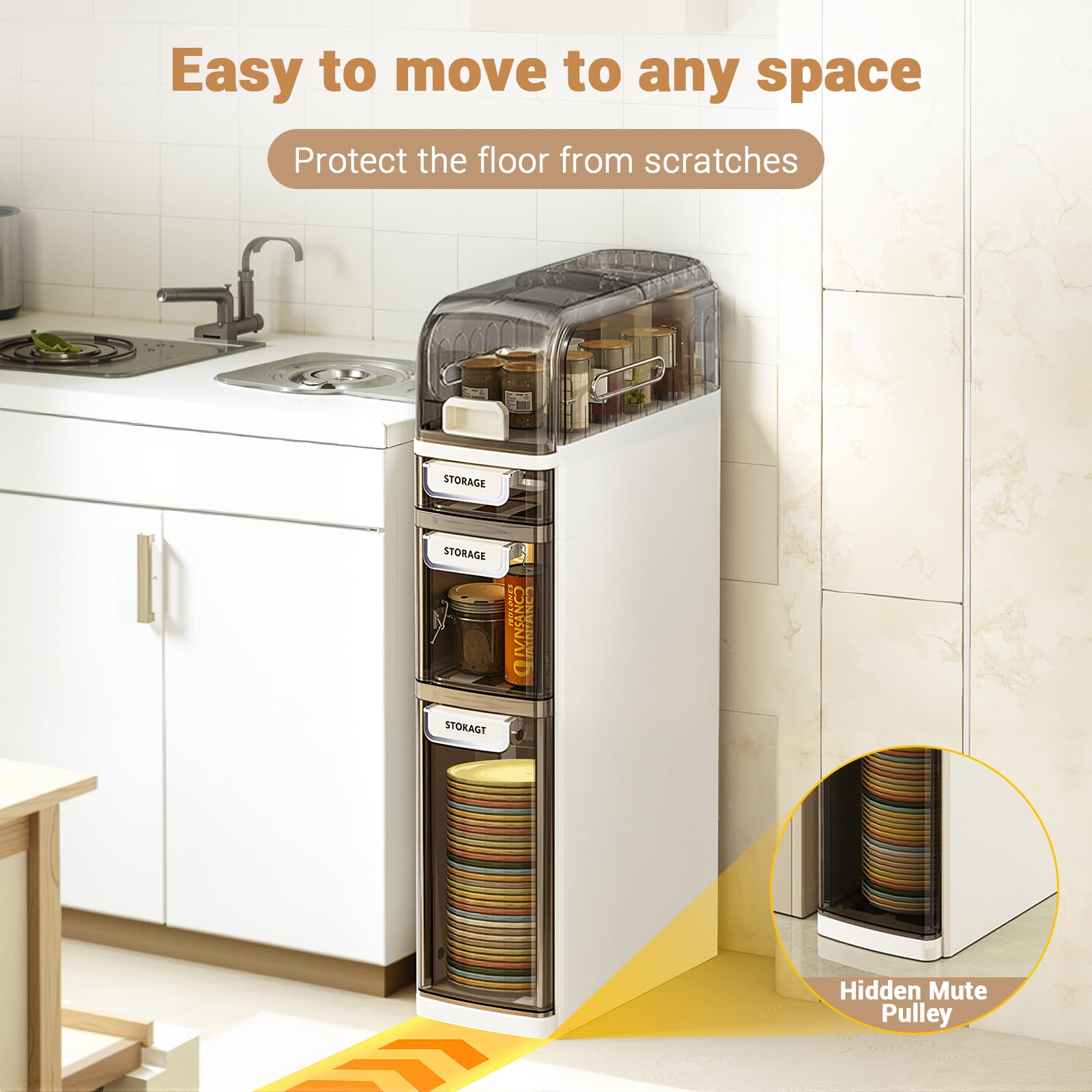 Badezimmerschrank Schmal Kunststoff Badschrank mit Rädern 4 Tier Slim Beistellschrank mit Toilettenpapierhalter Wasserdicht Badezimmer-Aufbewahrungseinheit