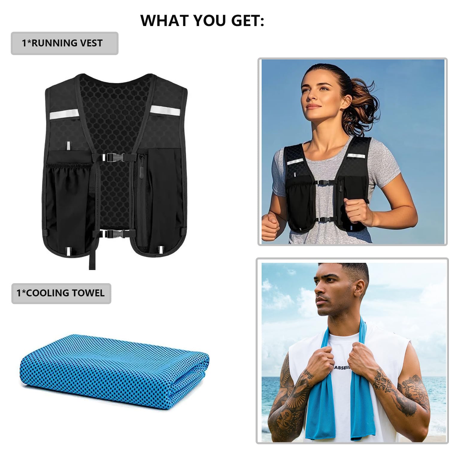 Running Vest，Lightweight & Breathable Hydration Backpack with Cooling Towels,Reflective Running Backpacks for Women & Men,Running Phone Holder for Cycling Hiking — view 7