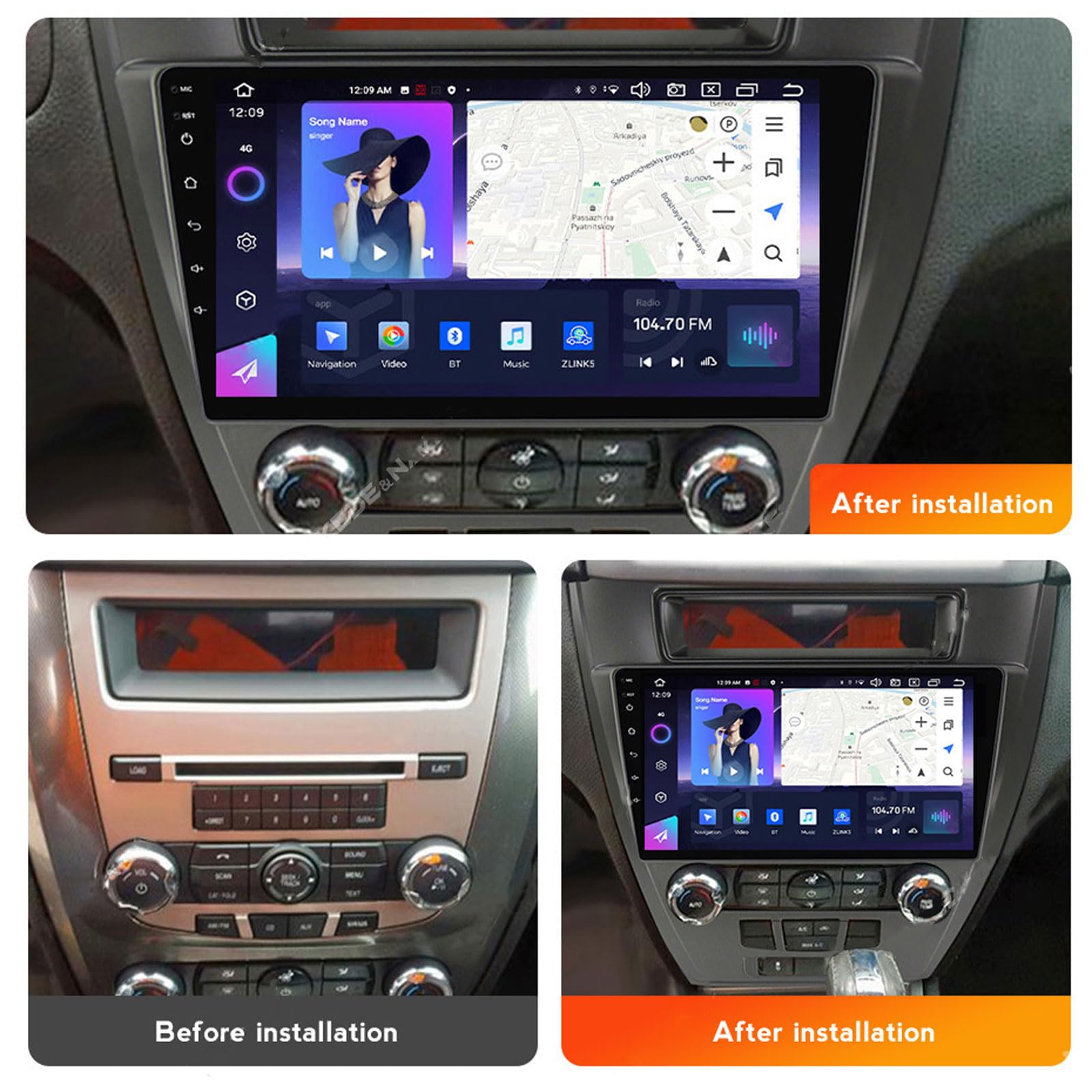 EsaSam Android 13 Car Stereo QLED Display Compatible with Ford Fusion Mondeo Touch Screen 9 Inch Car Radio with Car Play Bluetooth Navigation Android Car Radio FM RDS SWC,8 Core NF7 8G+256G