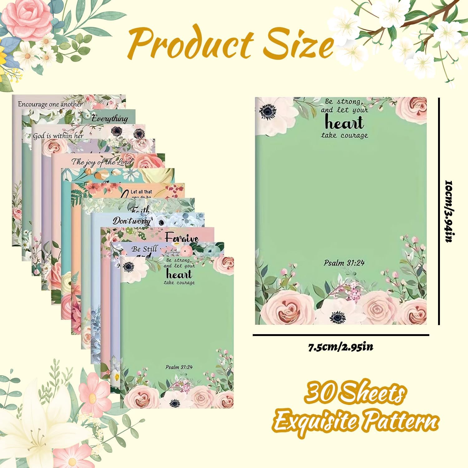 12 Pack Bible Sticky Notes - 360 Sheets Inspirational Memo Pads 4x3 Inch Floral Design Self-Stick Note Pads Bible Verse Quotes Notepads Gifts for Writing Notes Back to School Gifts Office Supplies - Image 2