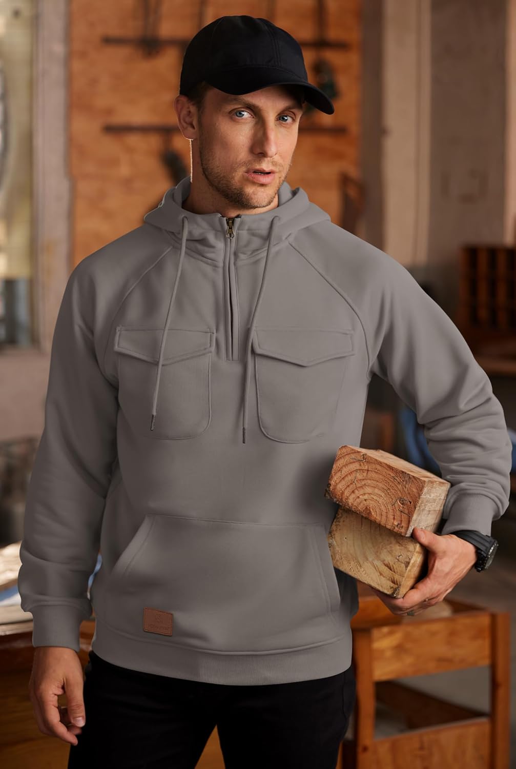 Men's Cargo Hoodie Quarter-Zip Midweight Casual Workwear Tactical Pullover with Pockets (S-3XL) - Image 5