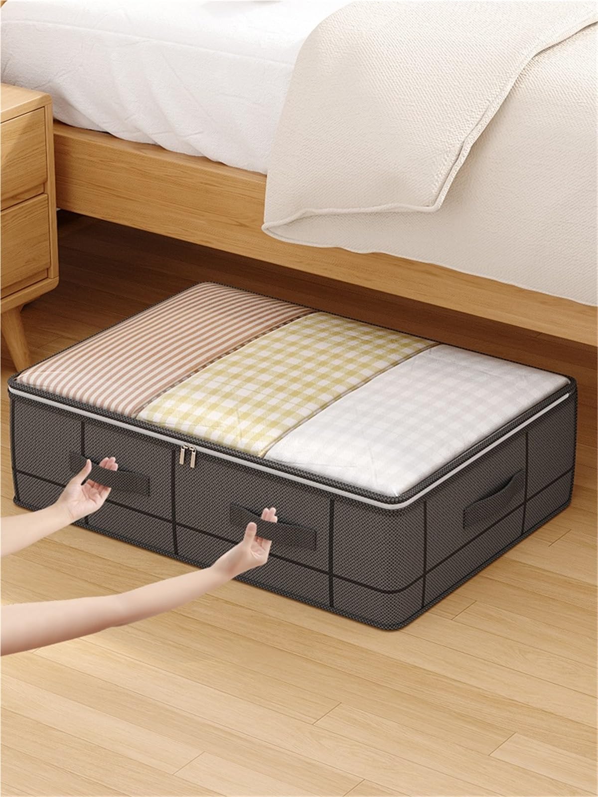Organizador de sábanas Bolsa de almacenamiento debajo la cama alta resistencia, caja plegable con ventana transparente grande, adecuada for armarios, ropa for dormitorio(M 60x44x20 cm,2pcs)