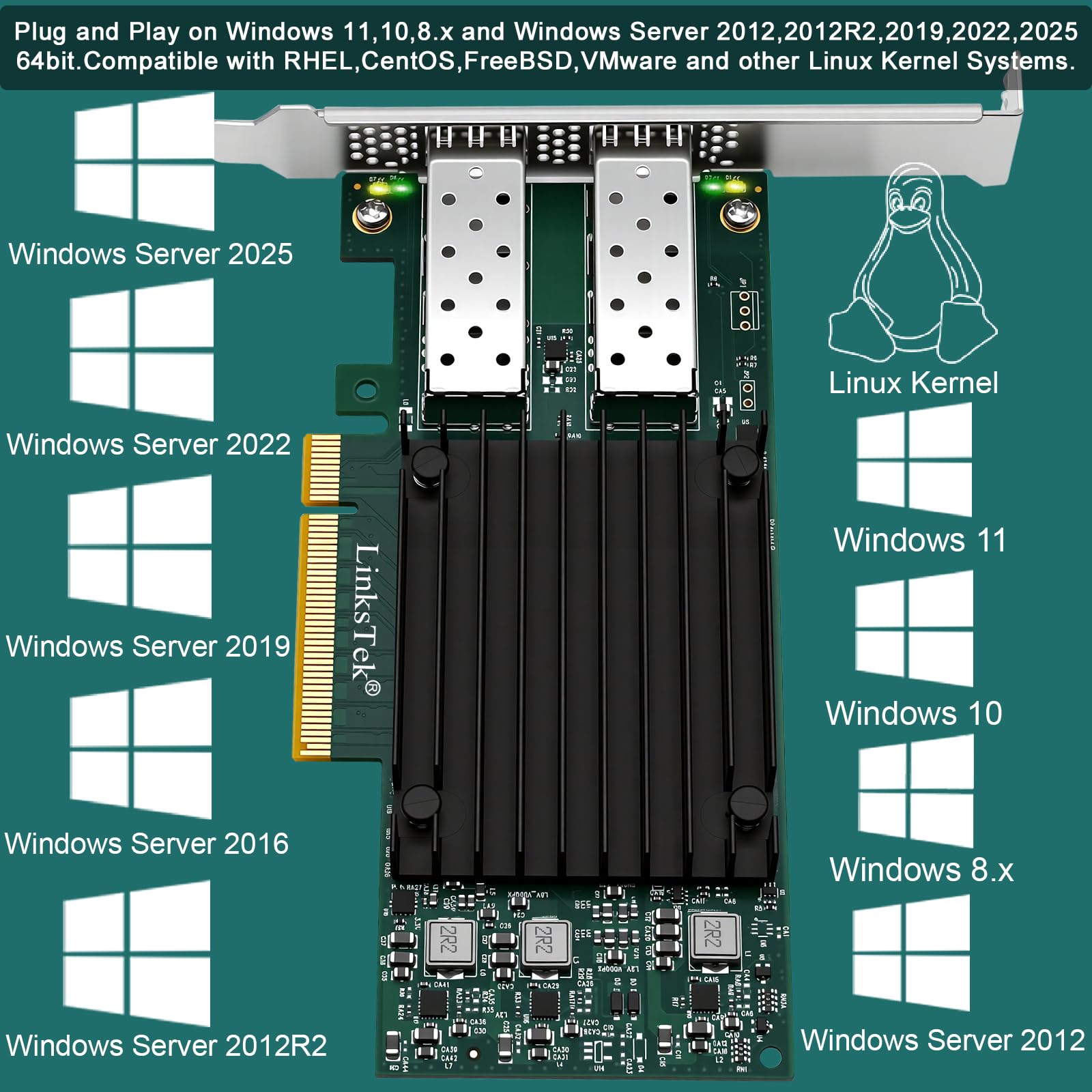 Adattatore Ethernet RDMA intelligente con porte in fibra SFP28 Dual 25GbE per server di virtualizzazione e archiviazione, controller Ethernet Mellanox ConnectX-4 Lx EN MT27711A0, 2X 25GbE PCIE 3.0 X8