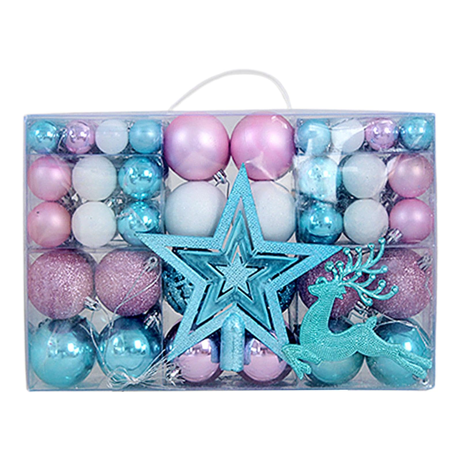 harayaa 102x Weihnachtskugeln Ornamente mit Stern Hirsch Weihnachtsschmuck Weihnachtsanhänger zum Valentinstag, Blau Weiß Rosa