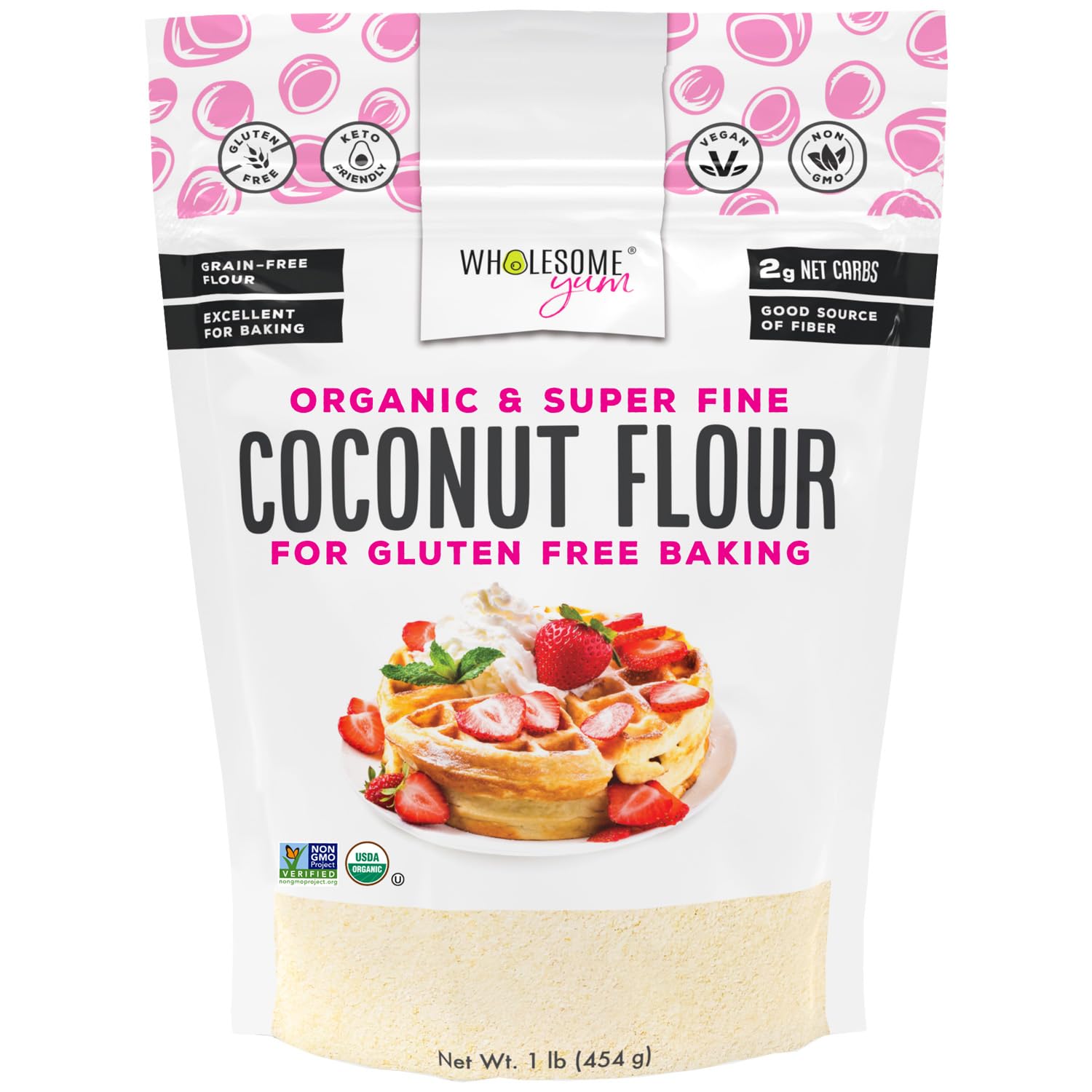 Wholesome Yum Premium Organic Coconut Flour For Baking & More (16 oz / 1 lb) - Low Carb, Gluten Free, Non GMO, Keto Friendly Flour Substitute