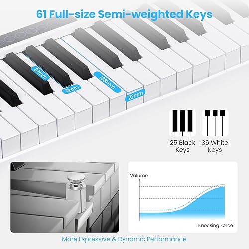 Miniatura 4 de HONEY JOY Piano de teclado, teclado digital de música para principiantes de 61 teclas con teclas semipesadas de tamaño completo, USB MIDI y fuente