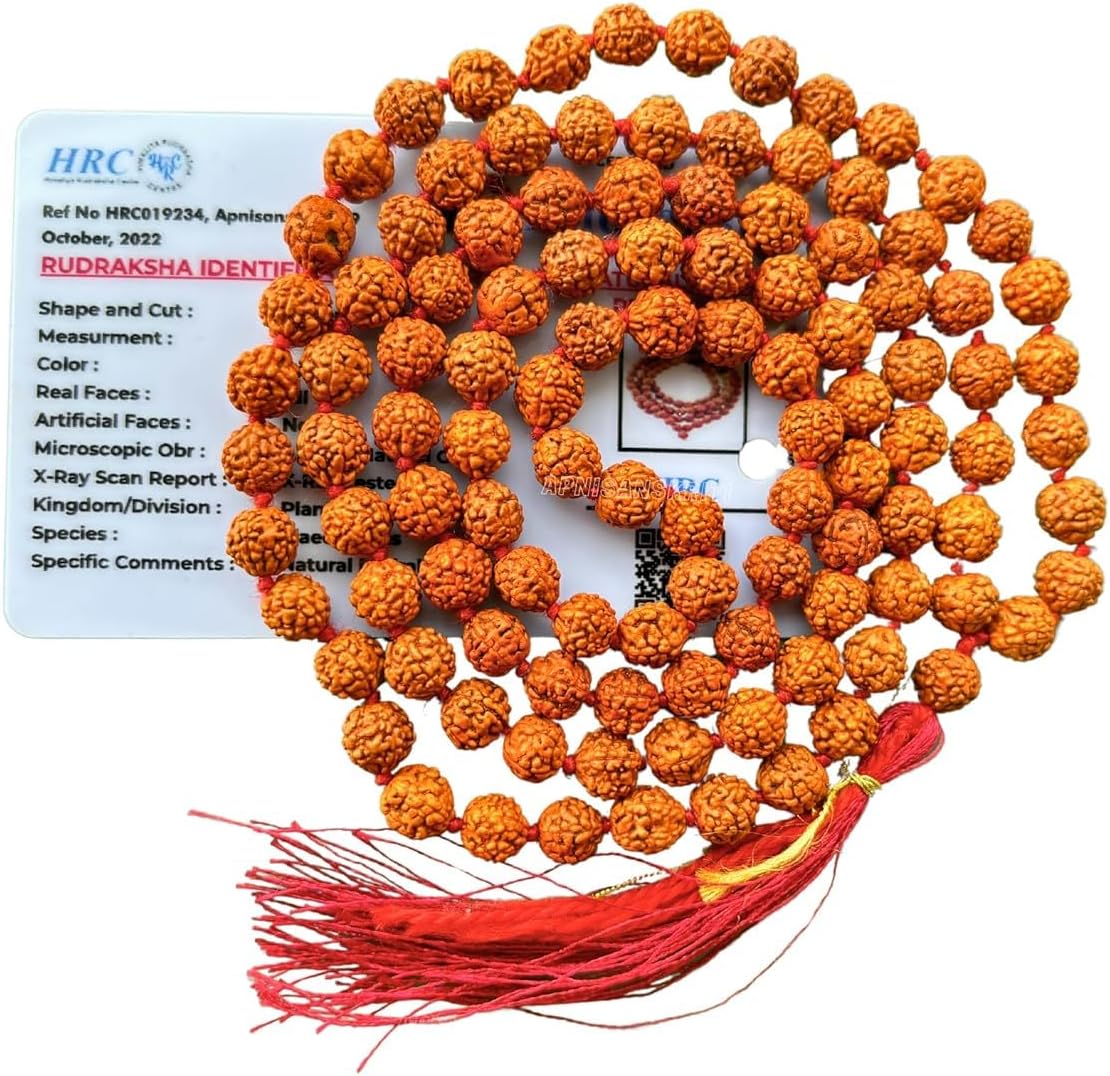 5 Mukhi Rudraksha Kantha Mala for Men/Women Wearing (7mm, Medium Bead Size, 108+1) - A+ Grade - 100% Natural Brown Natural Color Panchmukhi Rudraksha Beads - Pack of 1