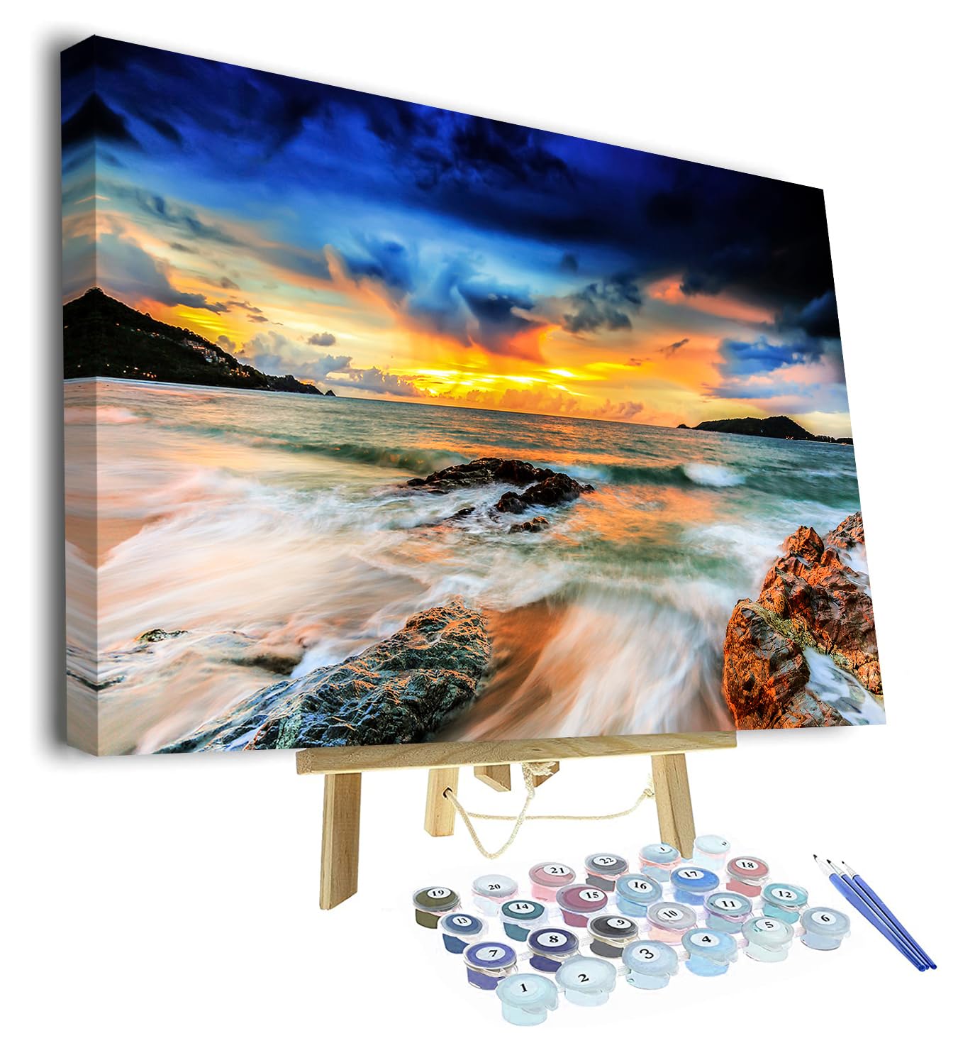 Paint by Numbers for Adults Sunset on The Tropical Beach Adult Paint by Number Seascape Abstract Adults' Paint by Number Kits Thailand Oil Painting Art Crafts Framed 16x20 in