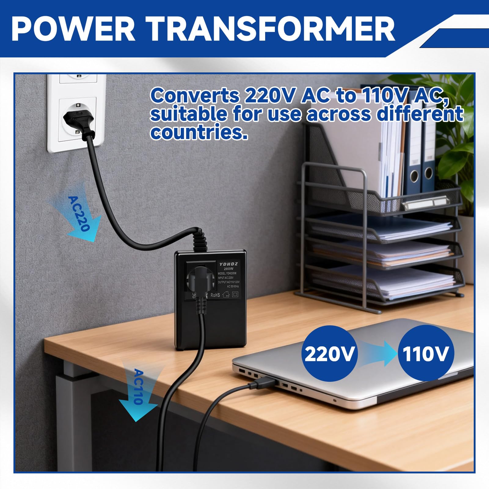 200W Convertisseur de Tension 220 V à 110V Transformateur de puissance EU vers US Adaptateur Prise de Voyage Pour Japon, USA, Canada petits appareils