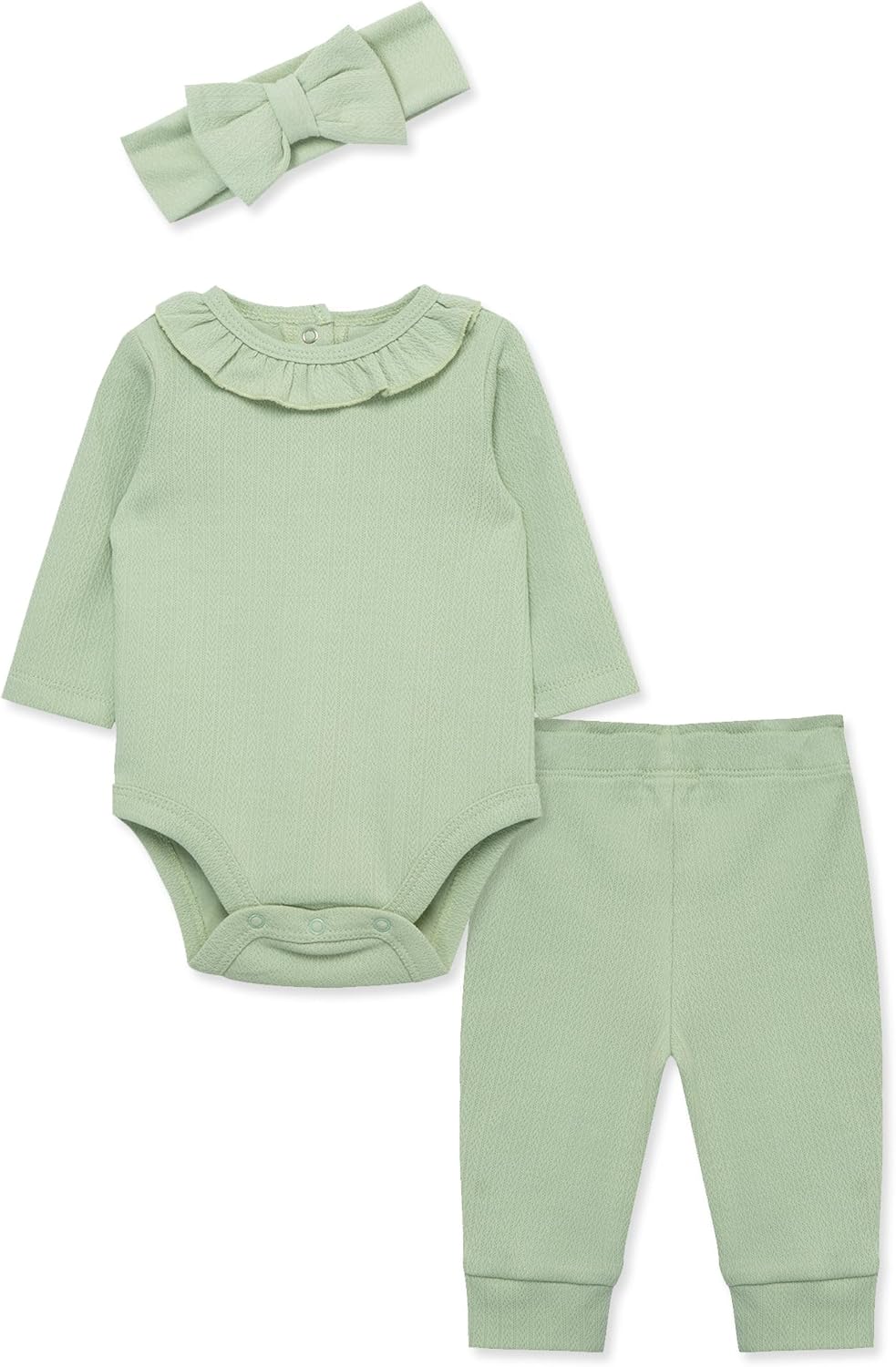 Little Me Simply Essential Solids Clothes for Baby Girls' Bodysuit, Pant, and Headband Set, 3 Months to 12 Months