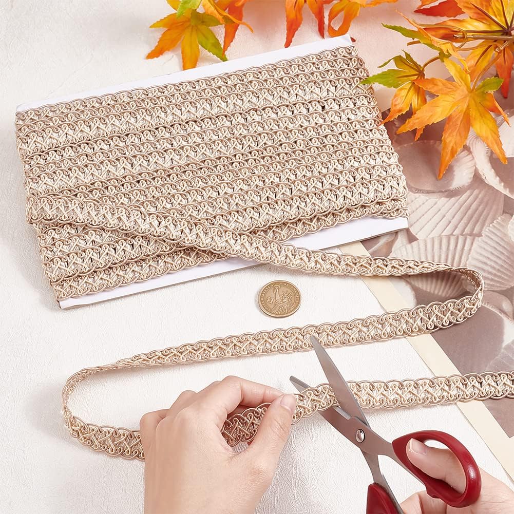 PH PandaHall 12m/13 Yards Polyester Braided Lace Trim, 15mm/0.6 inch Woven Braid Trim Sewing Centipede Lace Ribbon Decorative Gimp Trim for Curtain Upholstery Home Decoration Handicraft