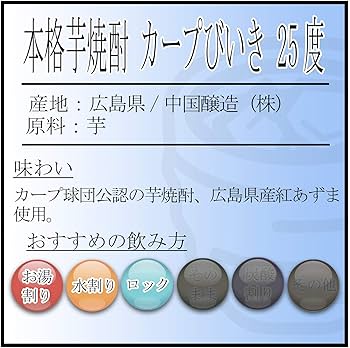 Amazon.co.jp: 本格芋焼酎 カープびいき 25度 [ 焼酎 広島県 720ml