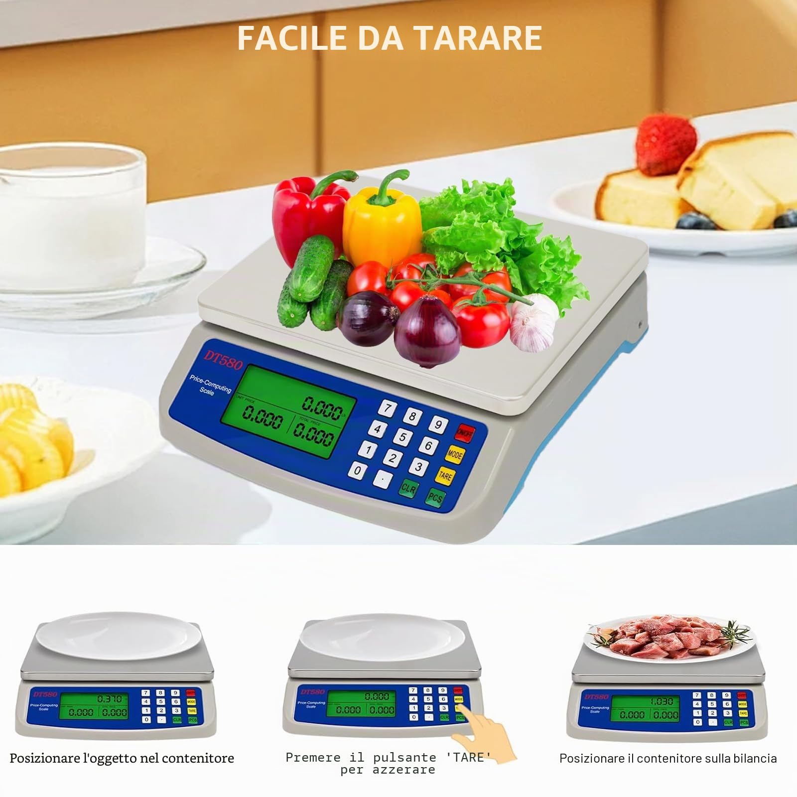 Bilancia Digitale 30kg / 1g, Bilancia Multifunzionale per la Cottura Della Frutta,Bilancia da Cucina, Precisione Elettronica con Display lcd e Funzione Tara Kitchen Scales