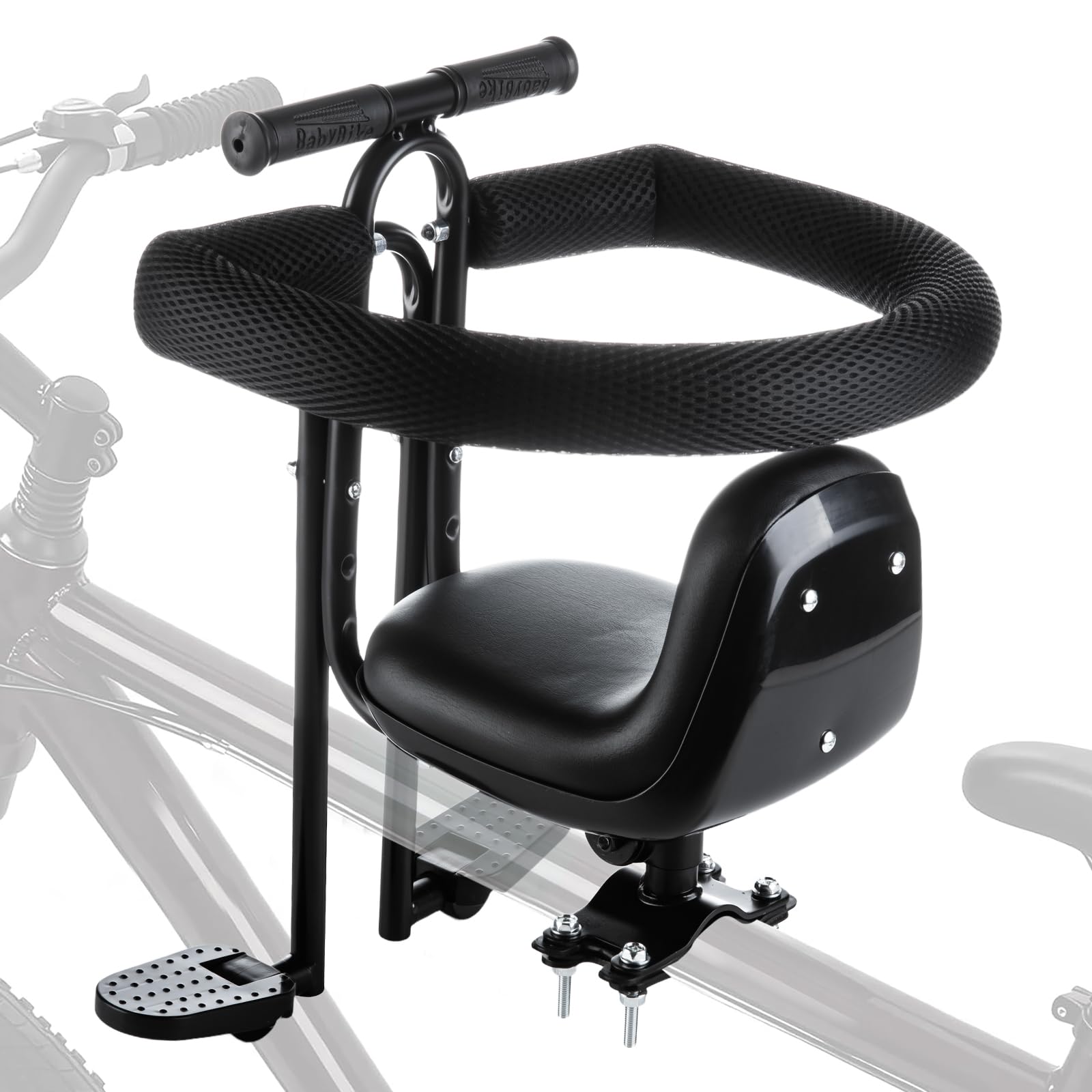 Photo 1 of MindWissUp Front Kids Bike Seat?Adjustable Child Bicycle Seat with Armrests Foot Pedal Guardrail Detachable Toddler Bike Seat for 45 lbs Compatible with All Adult MTB
