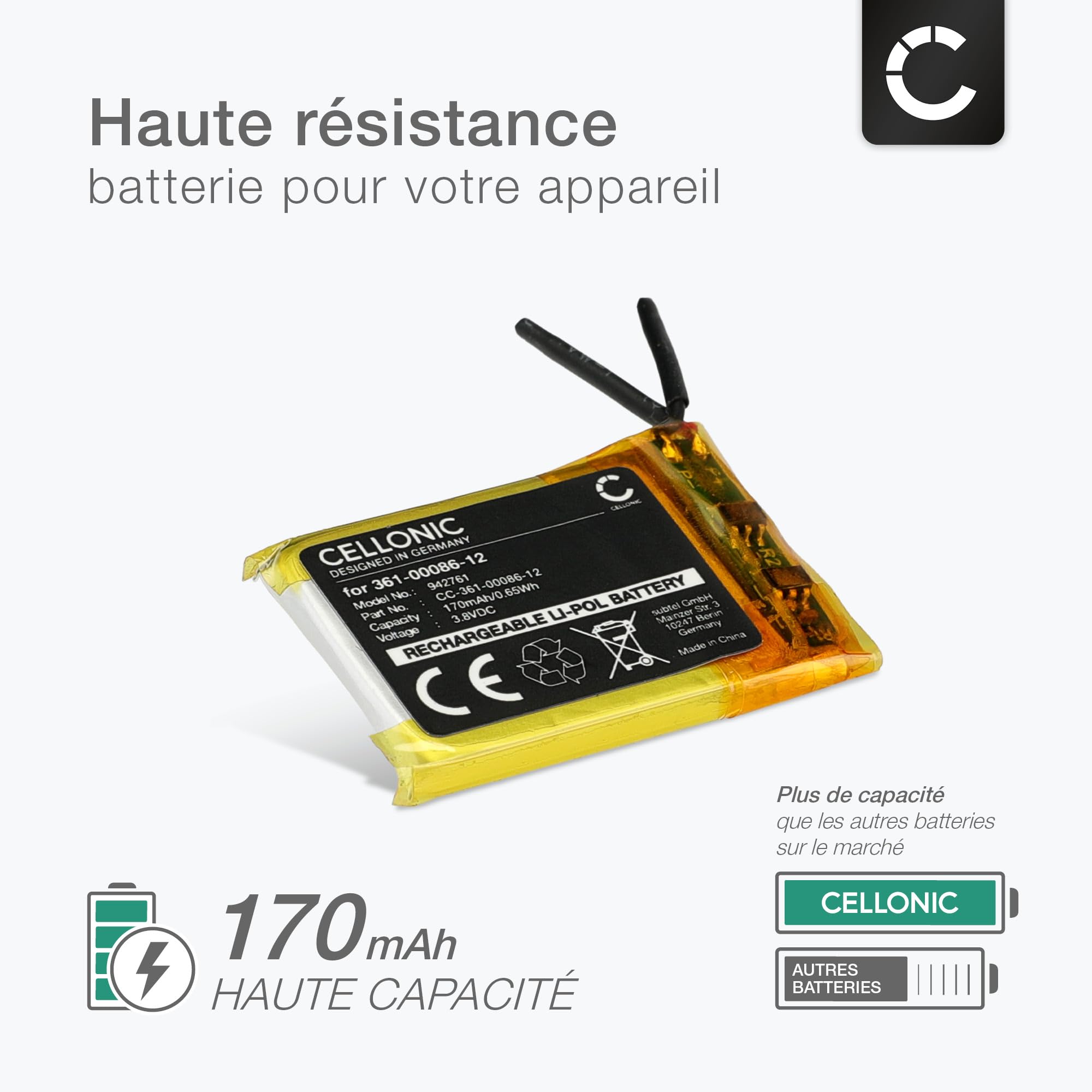 Batterie De Rechange CELLONIC Pour Montre Garmin Instinct, Venu, Fenix 6S Pro – 170mAh, 3.8V – Autonomie Longue Durée