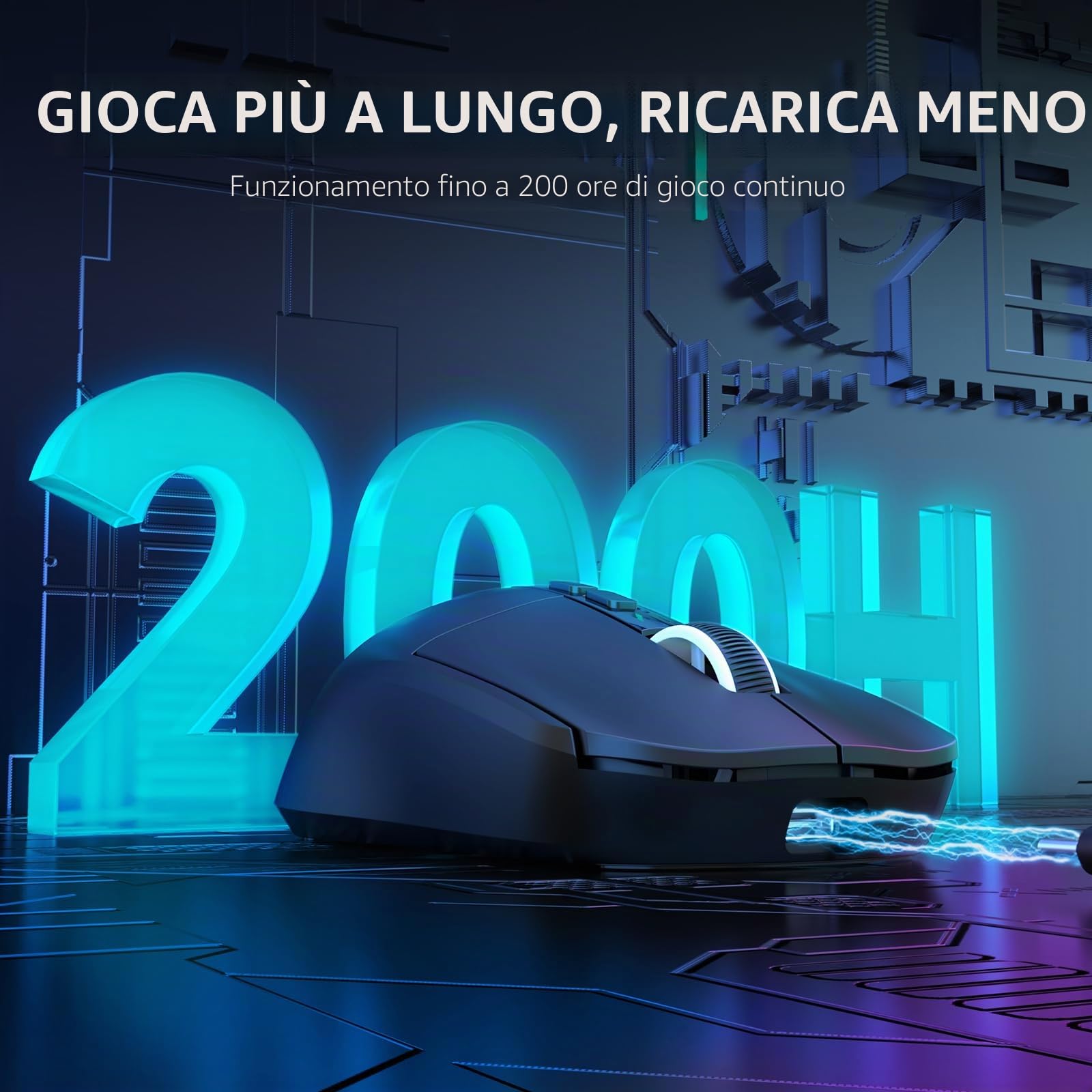 VGN GAMEPOWER ATTACK SHARK X6 SUPERLIGHT Mouse Gaming Wireless con Station di Carica, 49g Ultraleggero eSport Mouse da Gioco G502, 26000DPI, Sensore PixArt PAW3395, 2.4G/Bluetooth/Cablato, Nero