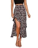 Women 2025 Summer Fall Boho Long Skirts Dress Floral Print Elastic Waist Split Ruffle High Low Beach Maxi Skirt