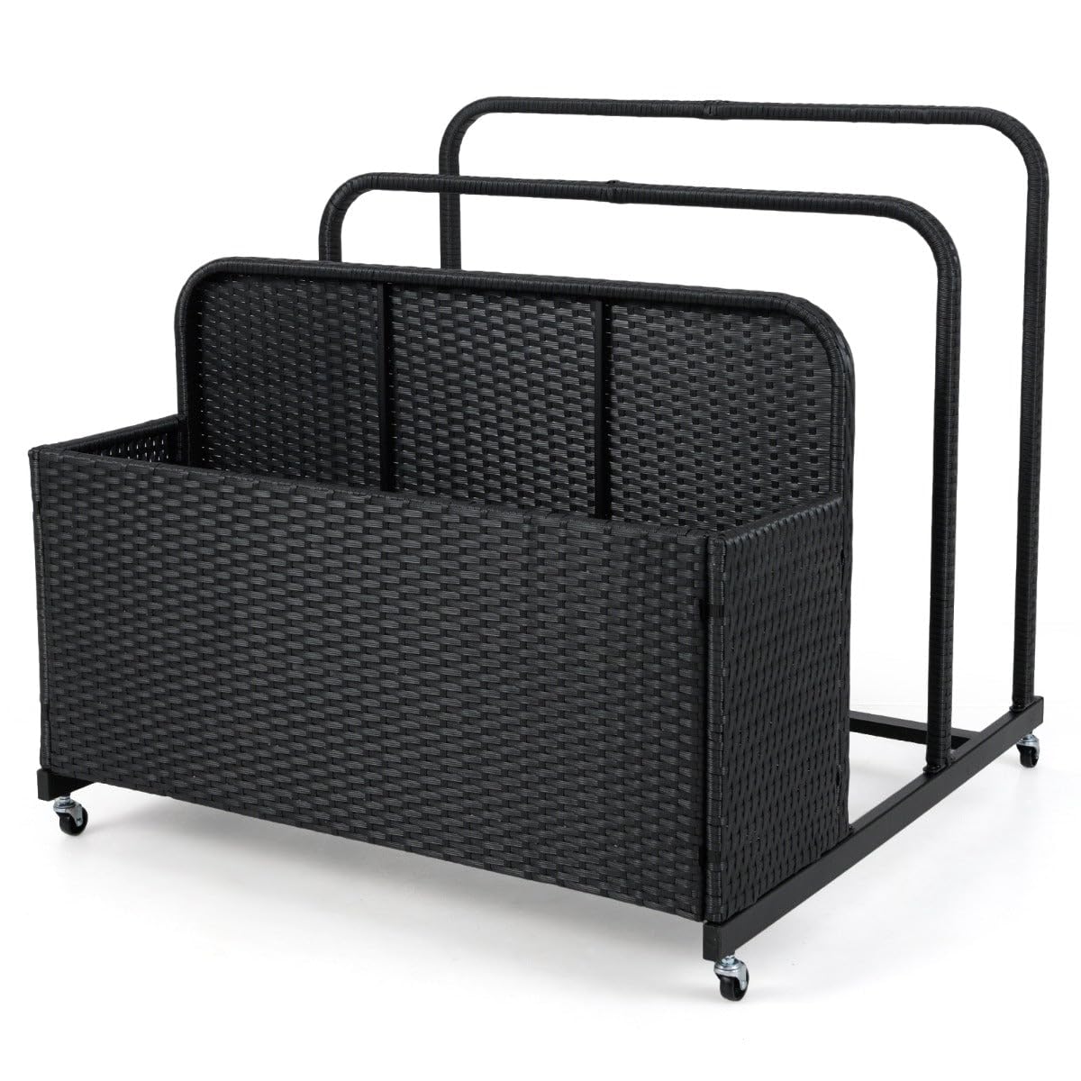 Helloshop26 Carrello portaoggetti esterno 100 x 100 x 94 cm con 2 barre e cesto spazioso design nero in rattan PE 20_0012935