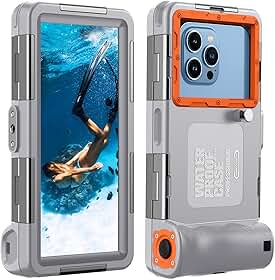 Capa de telefone para mergulho subaquático, IP68 profissional 15 m à prova d'água para celular ao ar livre com cordão para iPhone 17 Pro Max Galaxy Moto todas as séries, cinza