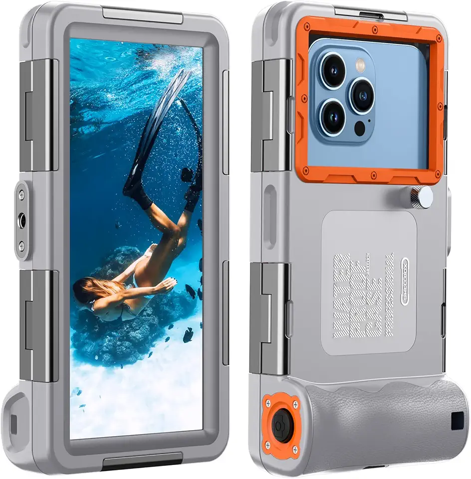 Capa de telefone para mergulho subaquático, IP68 profissional 15 m à prova d'água para celular ao ar livre com cordão para iPhone 17 Pro Max Galaxy Moto todas as séries, cinza