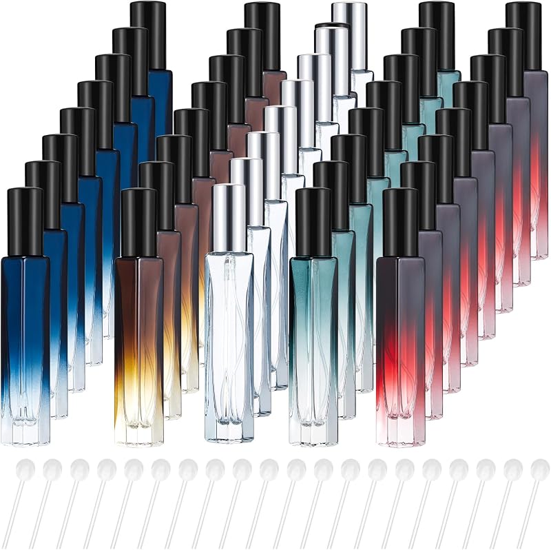 Domensi Frascos Atomizadores de Perfume de Vidro Âmbar Recarregáveis, 10 mL, Pacote com 40
